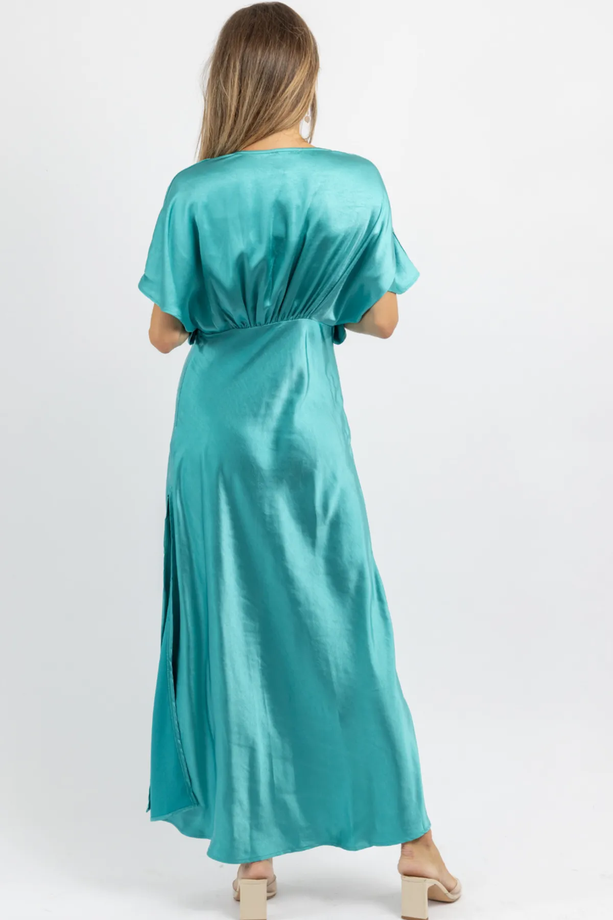 LAKE BLUE SILKY SLIP DRESS