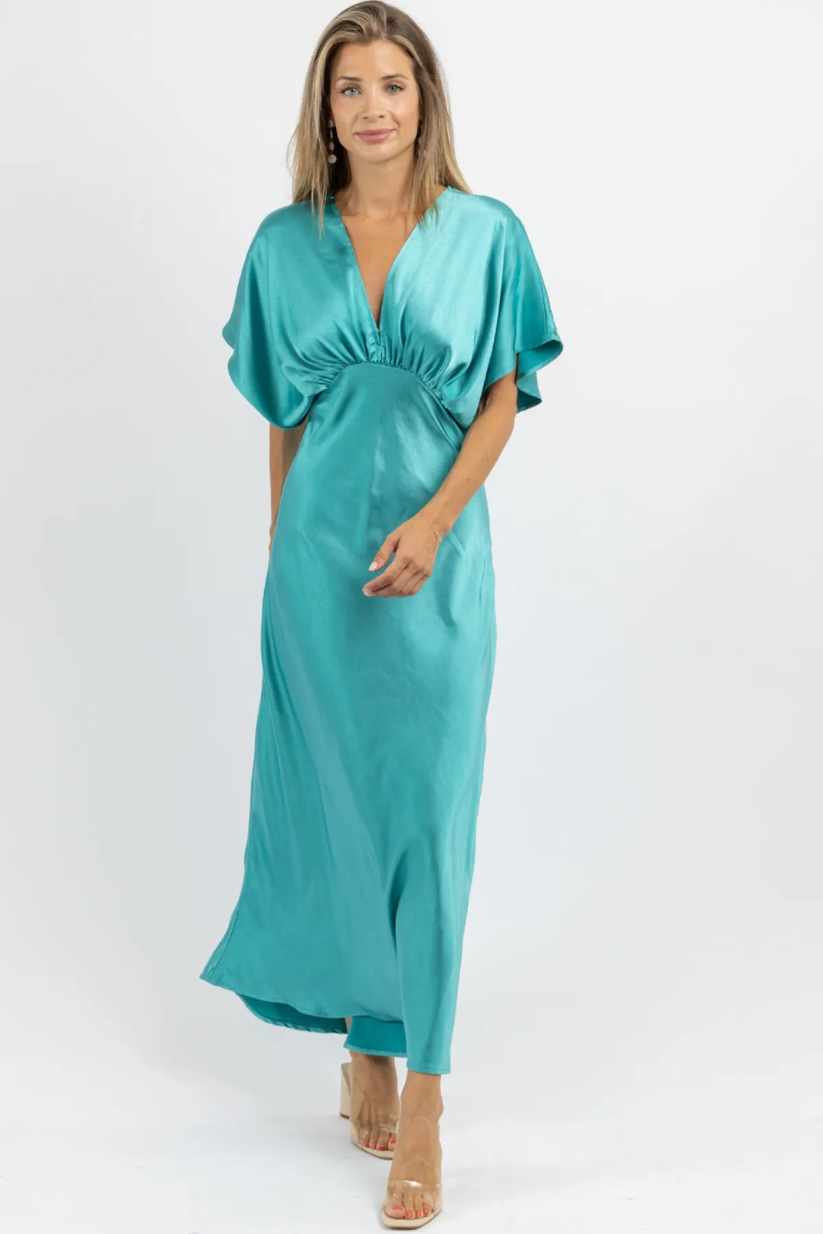 LAKE BLUE SILKY SLIP DRESS