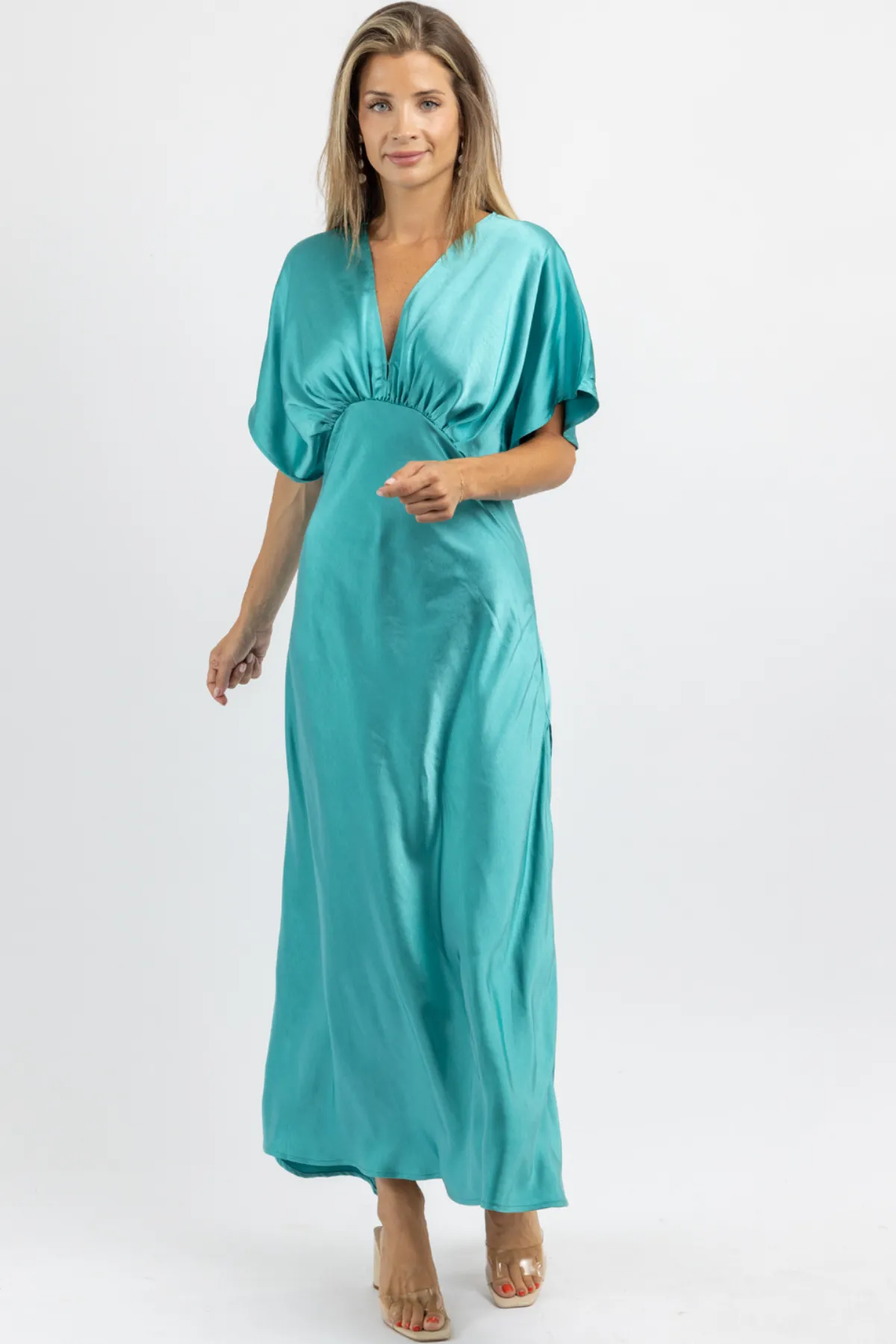 LAKE BLUE SILKY SLIP DRESS
