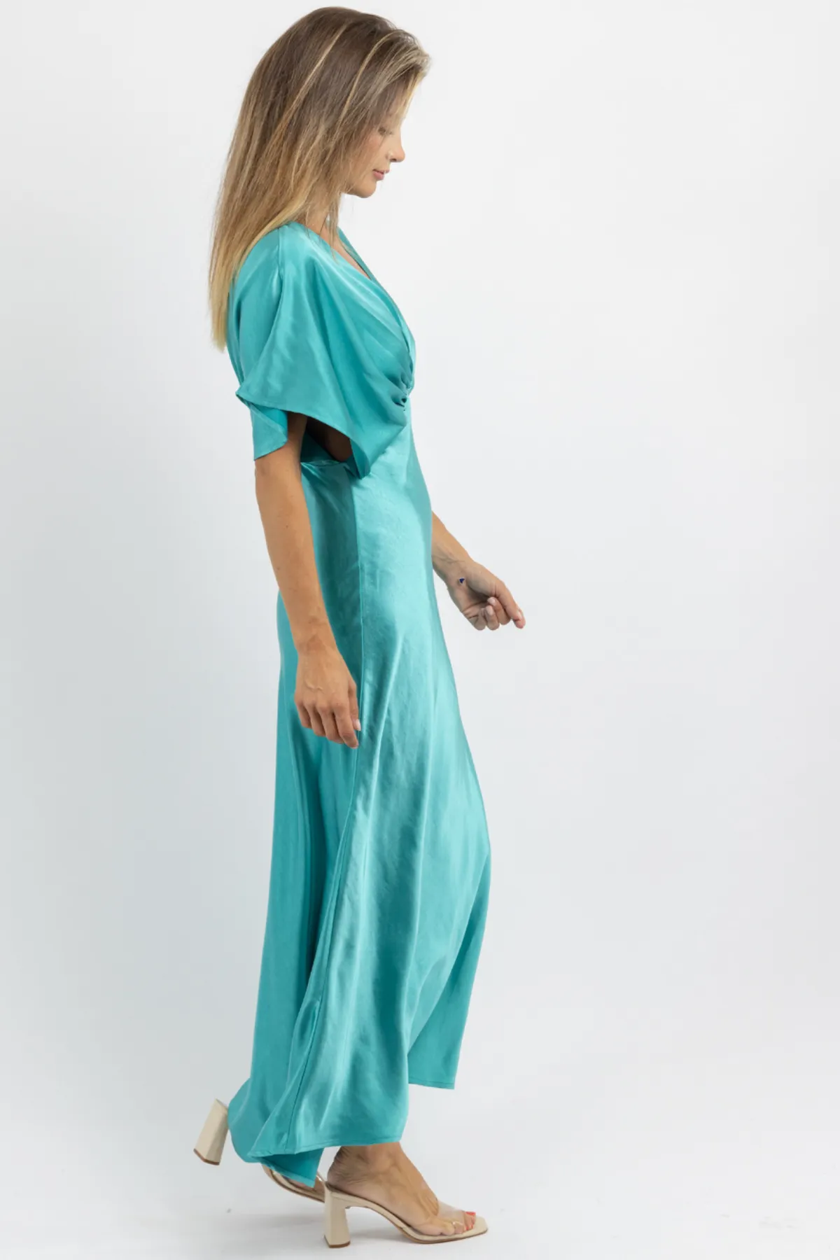LAKE BLUE SILKY SLIP DRESS