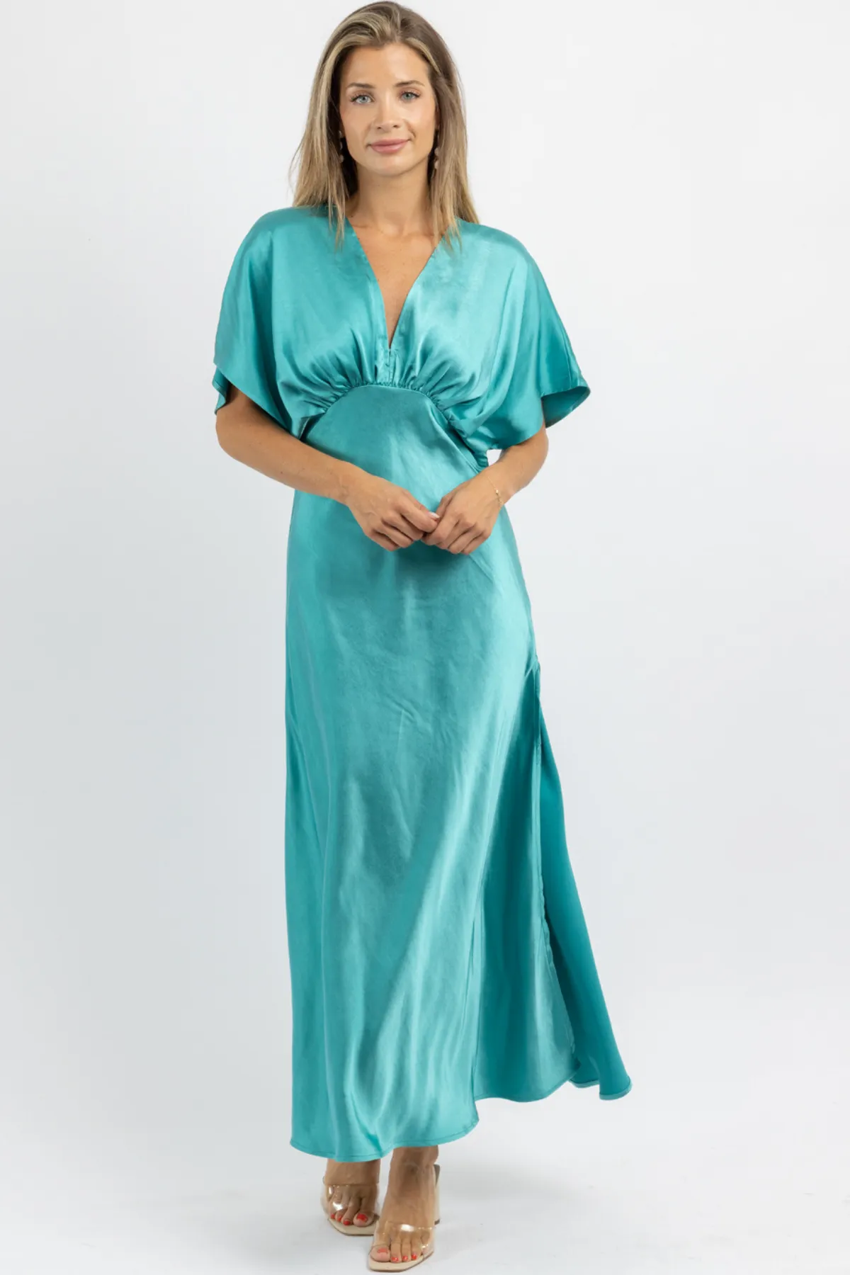 LAKE BLUE SILKY SLIP DRESS