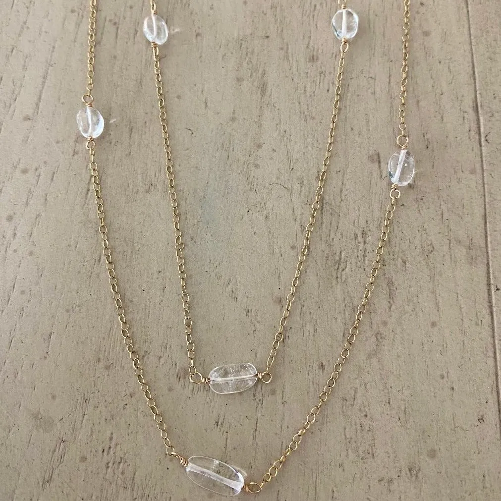 Long Gold Necklace with Aquamarine - Azure