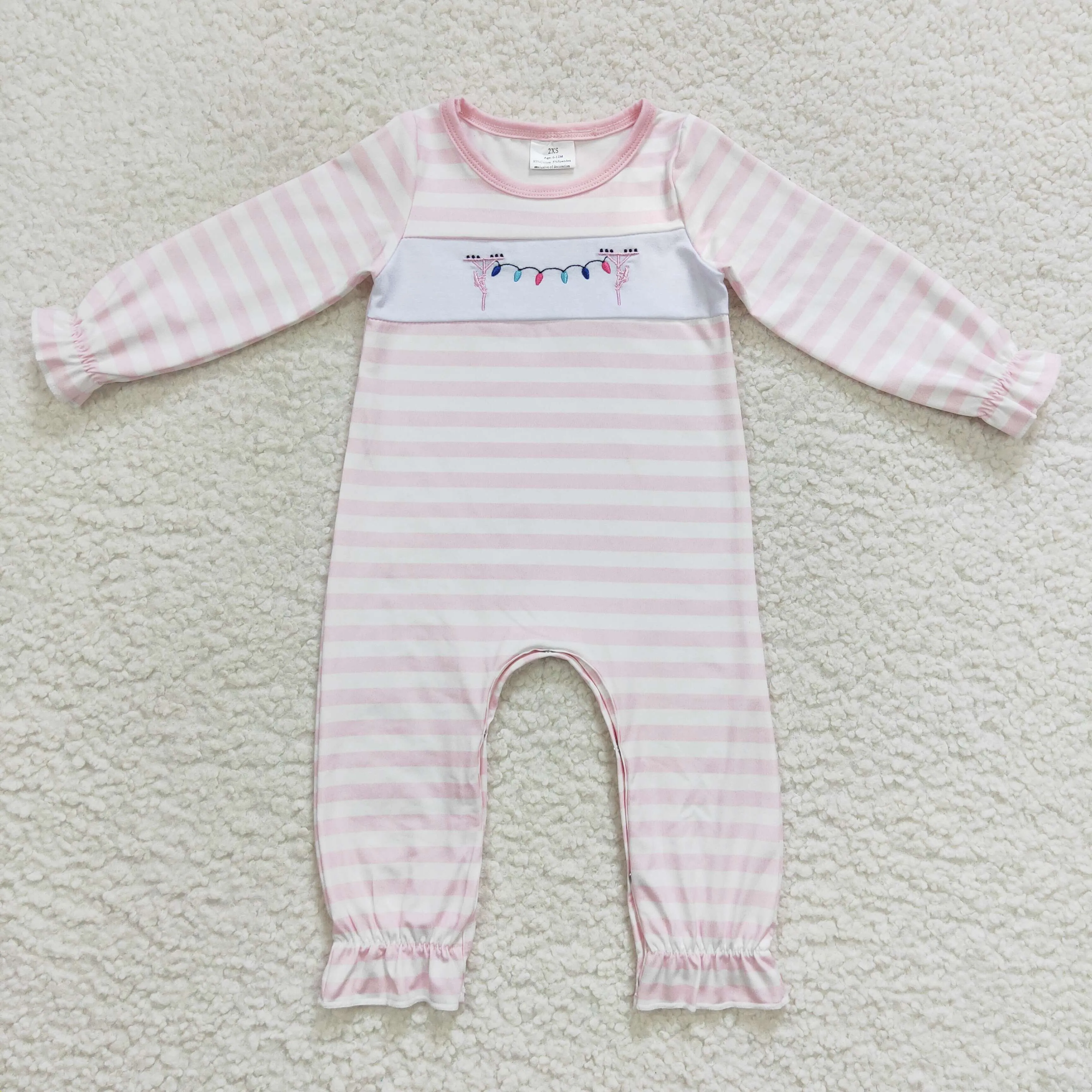 LR0582 girls pink striped long sleeve onesie