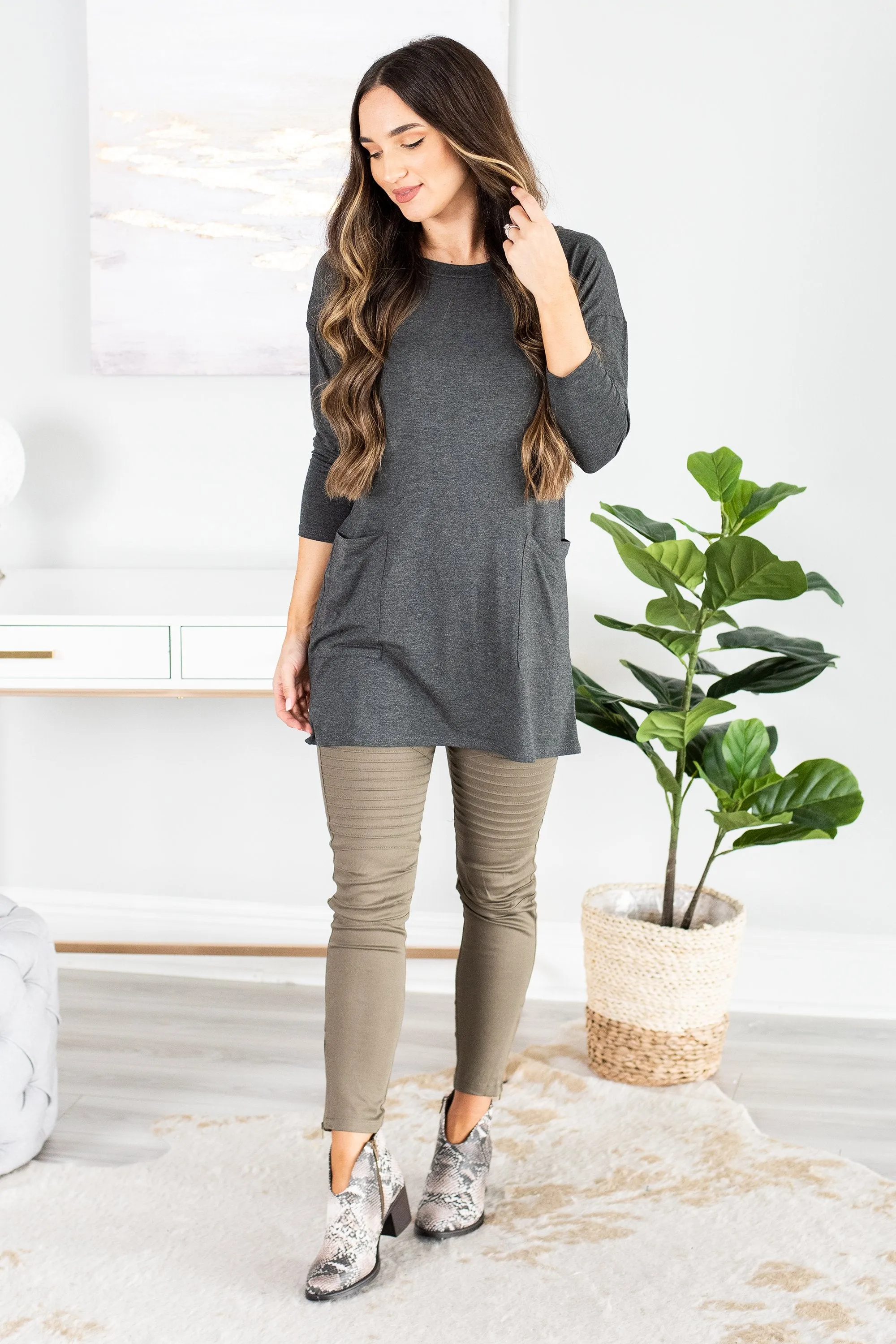 Medley In Love Charcoal Gray Pocket Tunic