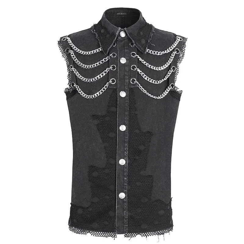 Men's Punk Multi-chain Distressed Vest