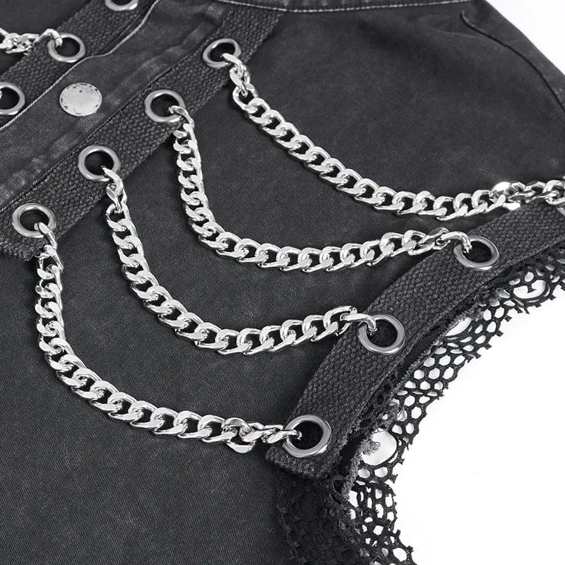 Men's Punk Multi-chain Distressed Vest