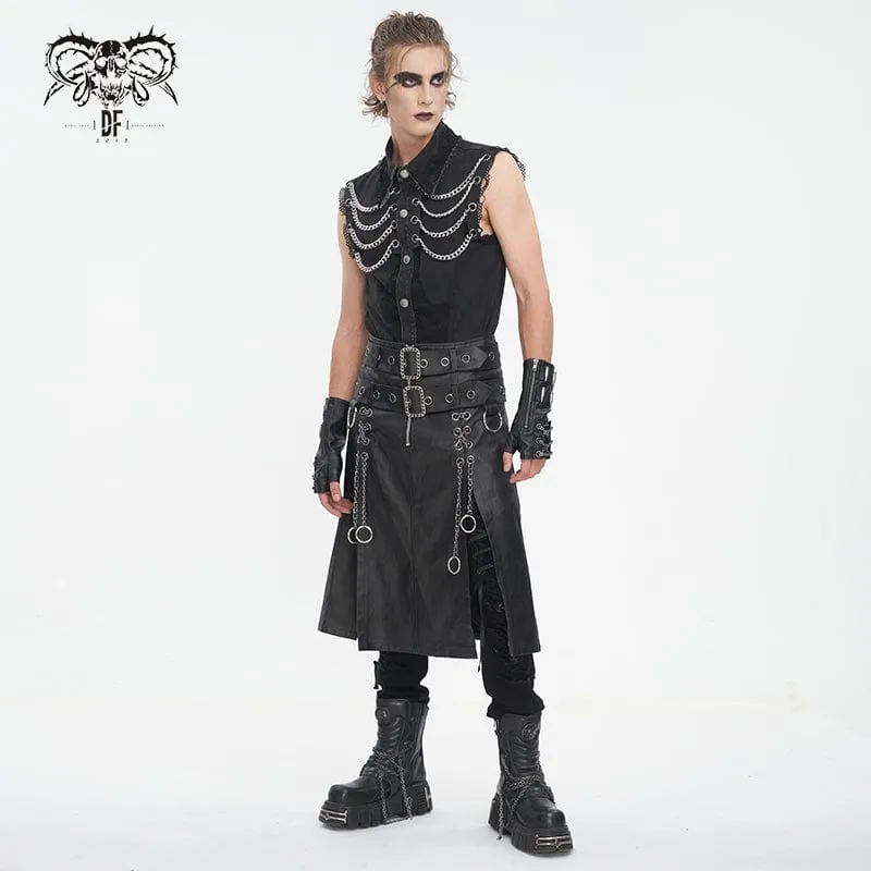 Men's Punk Multi-chain Distressed Vest