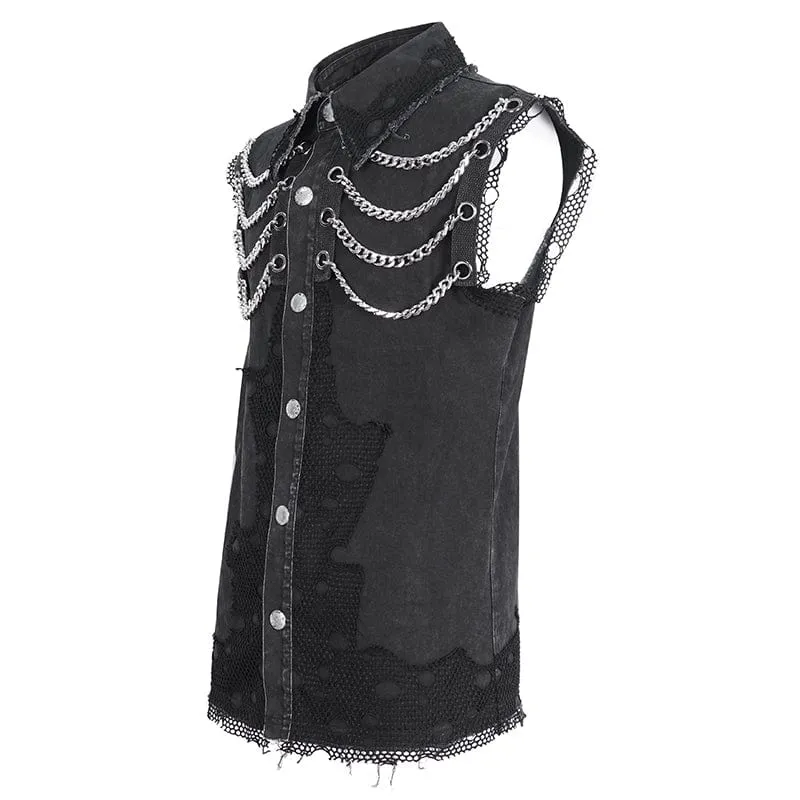 Men's Punk Multi-chain Distressed Vest