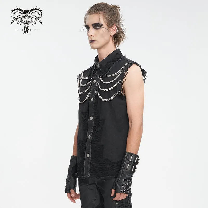 Men's Punk Multi-chain Distressed Vest