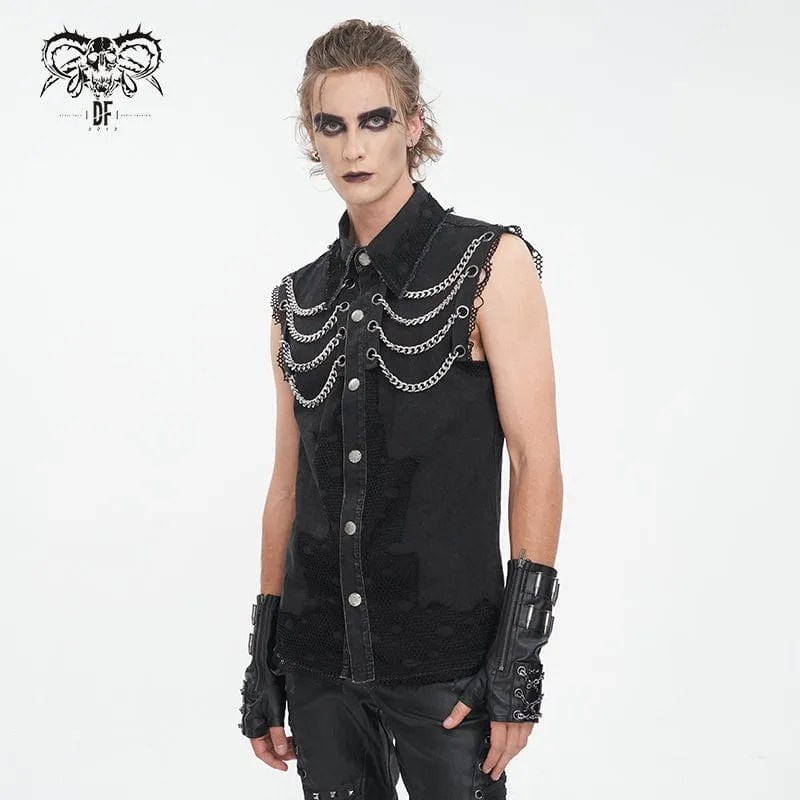 Men's Punk Multi-chain Distressed Vest
