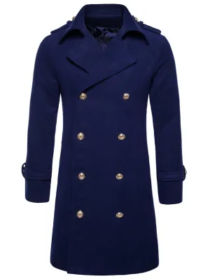 Men's Turndown Collar Double Breasted Long-line Peacoat