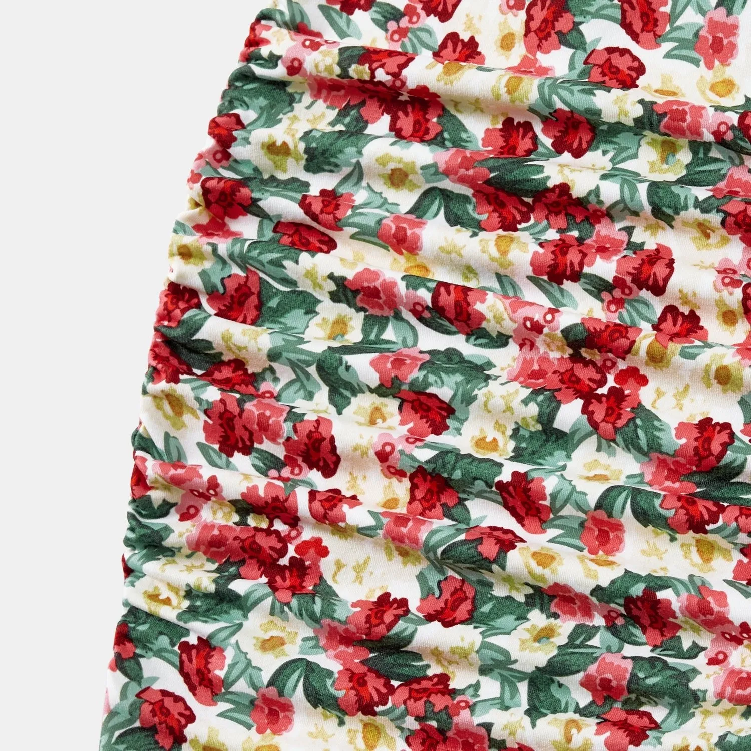 Mommy and Me Floral Print Ruched Side Slip Dresses
