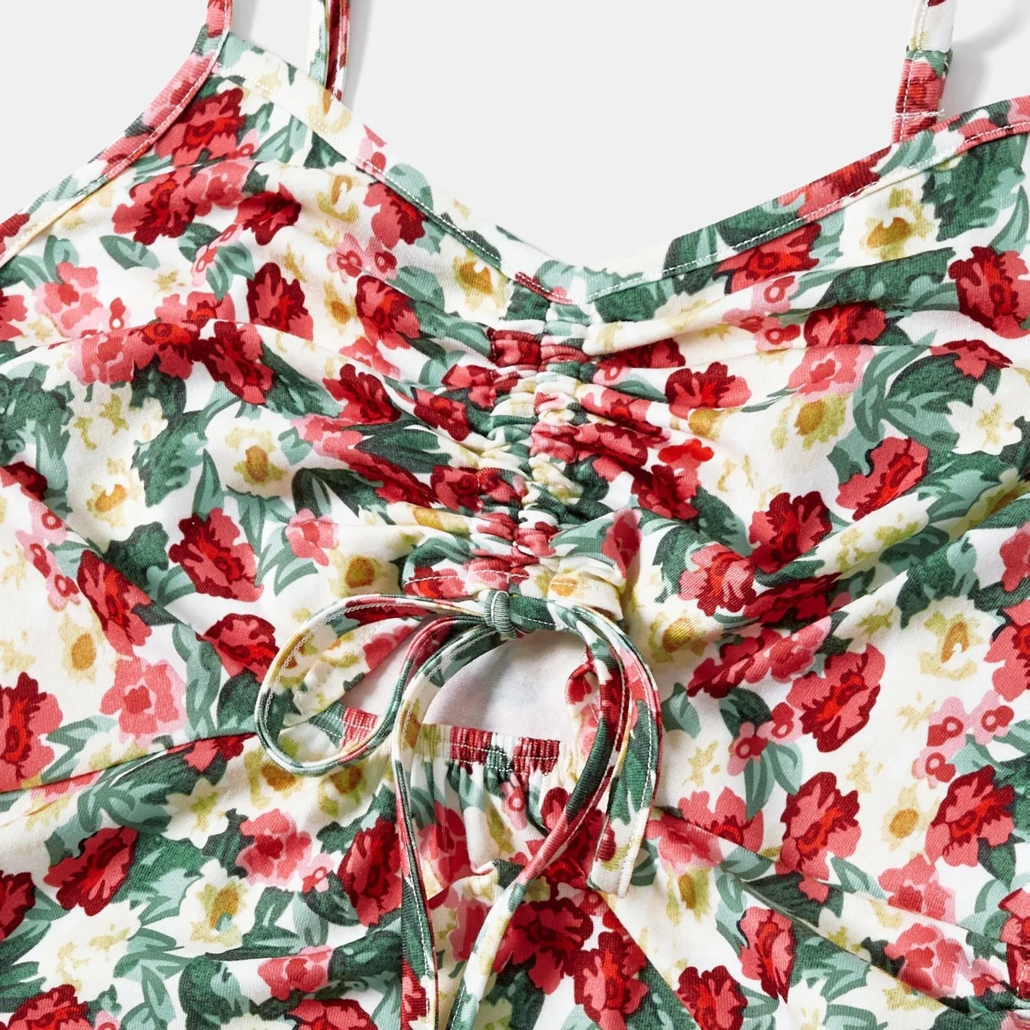 Mommy and Me Floral Print Ruched Side Slip Dresses