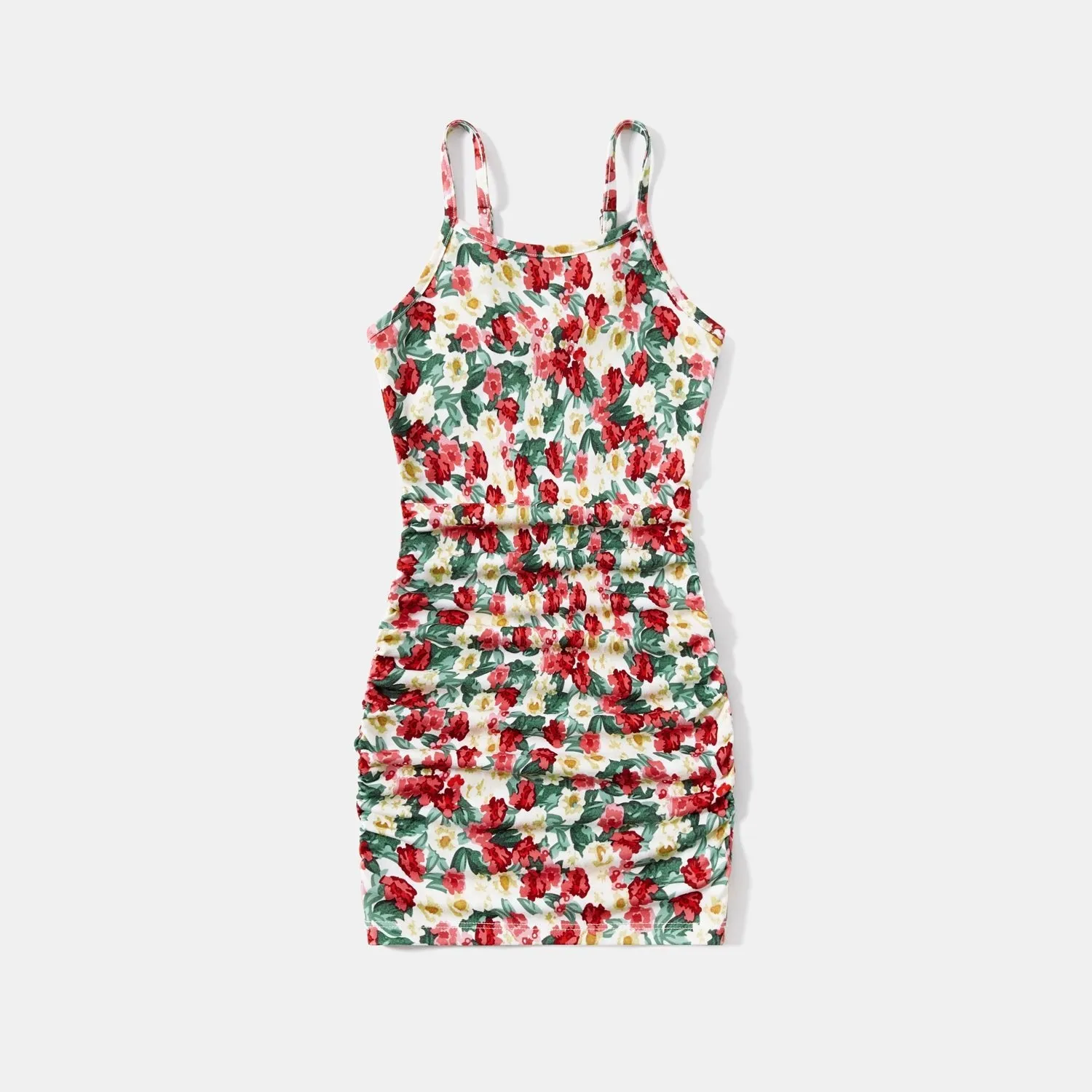 Mommy and Me Floral Print Ruched Side Slip Dresses