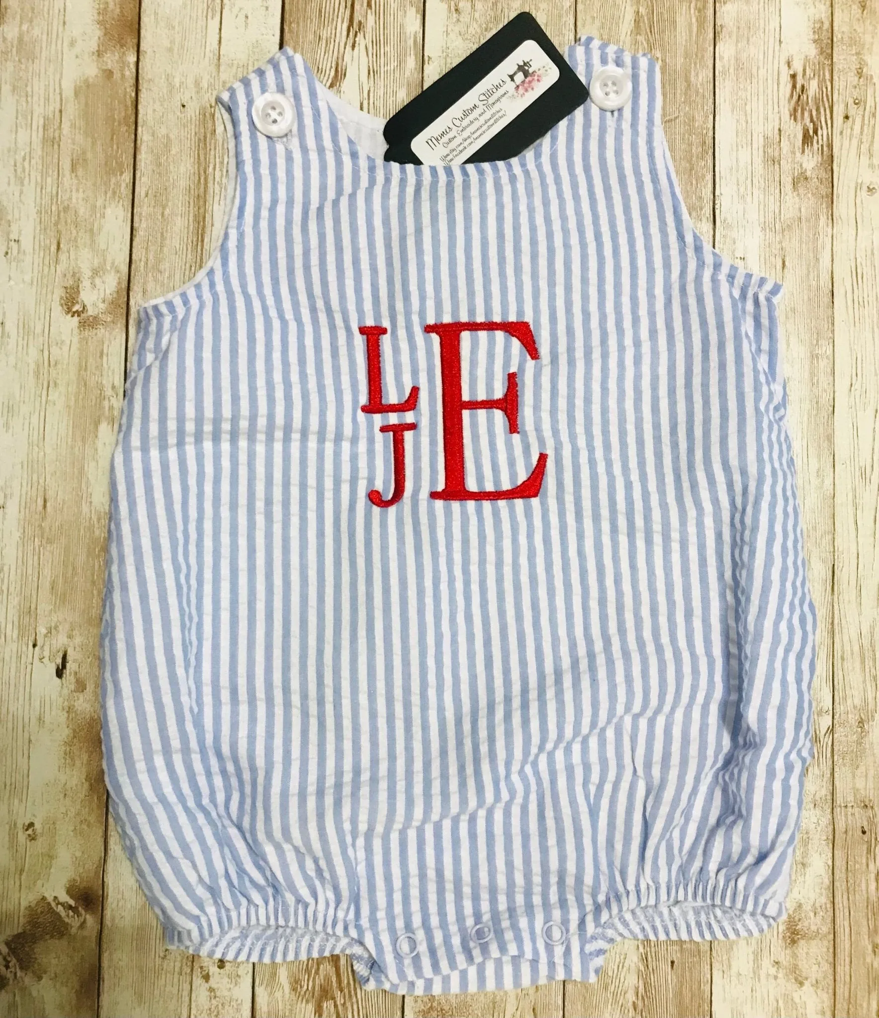 Monogram Baby Unisex Seersucker Sunsuit Romper