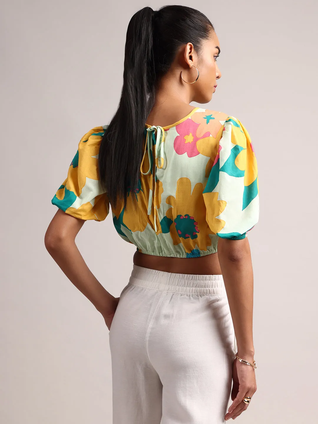 Multicolor Cotton Floral Print Crop Top