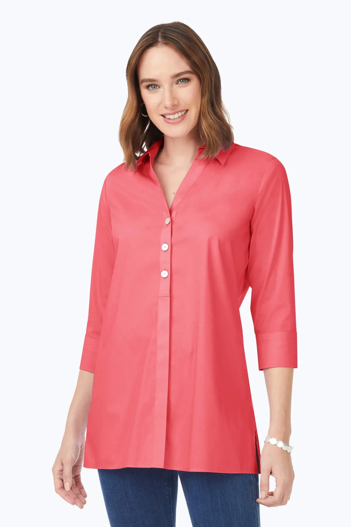 Pamela Stretch No Iron 3/4 Sleeve Tunic, Coral Sunset