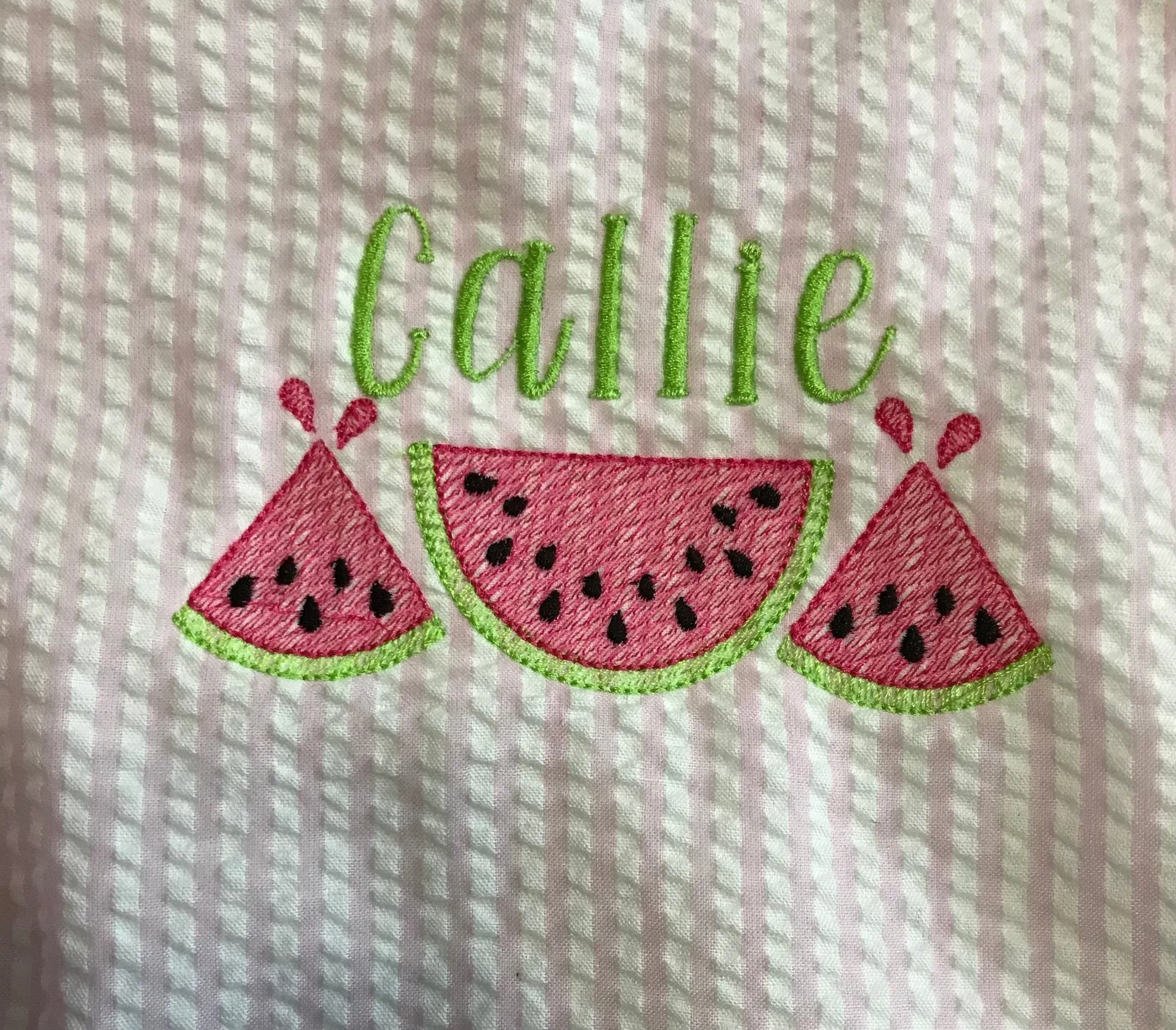 Personalized Name Baby Girls Toddler Watermelon  Summer Vacation  Seersucker Sun Bubble Romper