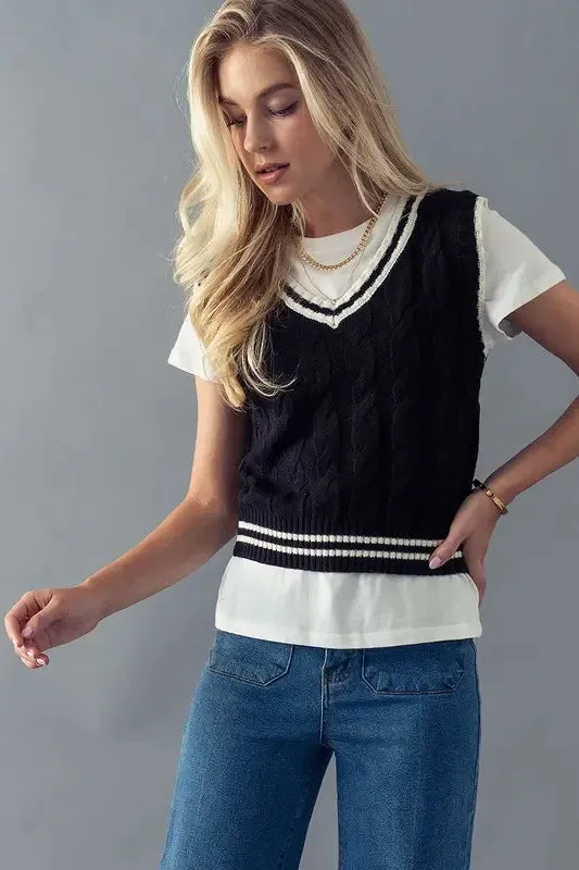 Preppy Cable Knit Cropped Sweater