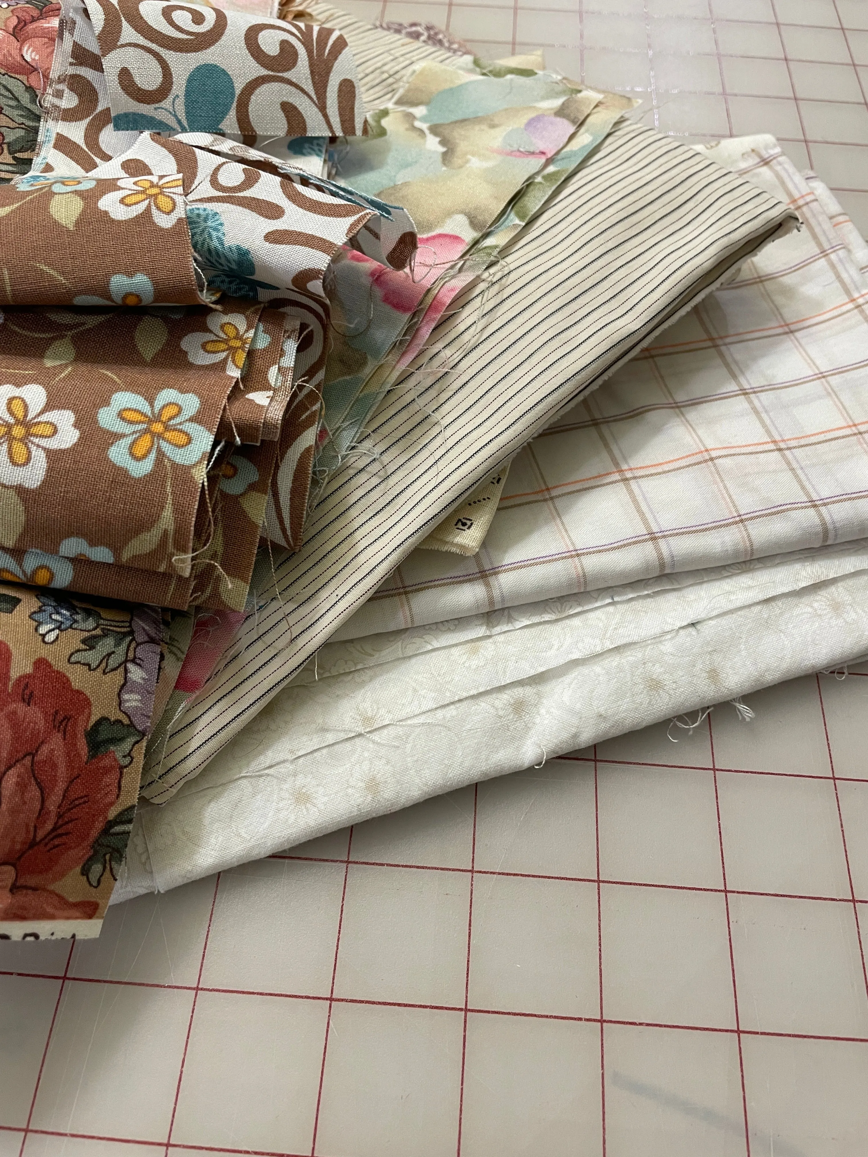Quilting Cotton Mystery Scrap Remnant Bundle - Beiges and Tans 1 POUND