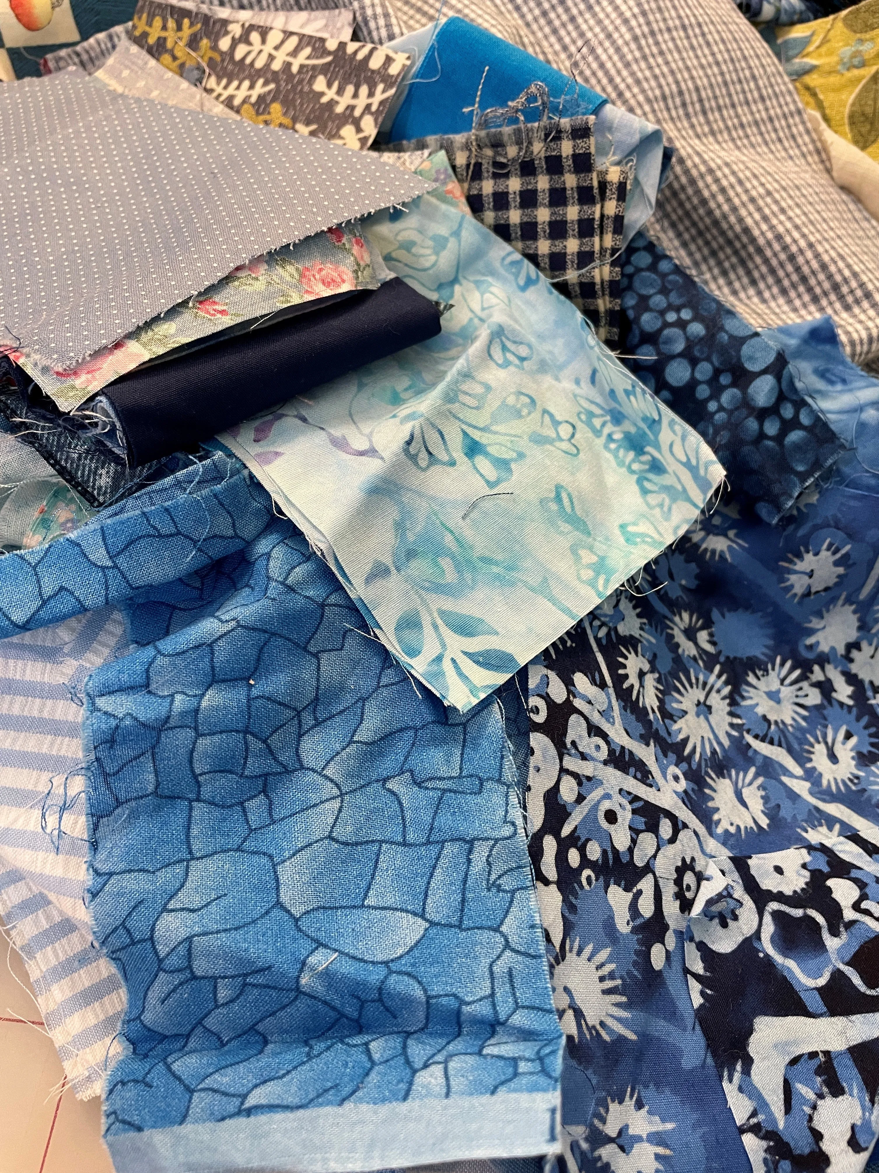Quilting Cotton Mystery Scrap Remnant Bundle - Blues 1 POUND