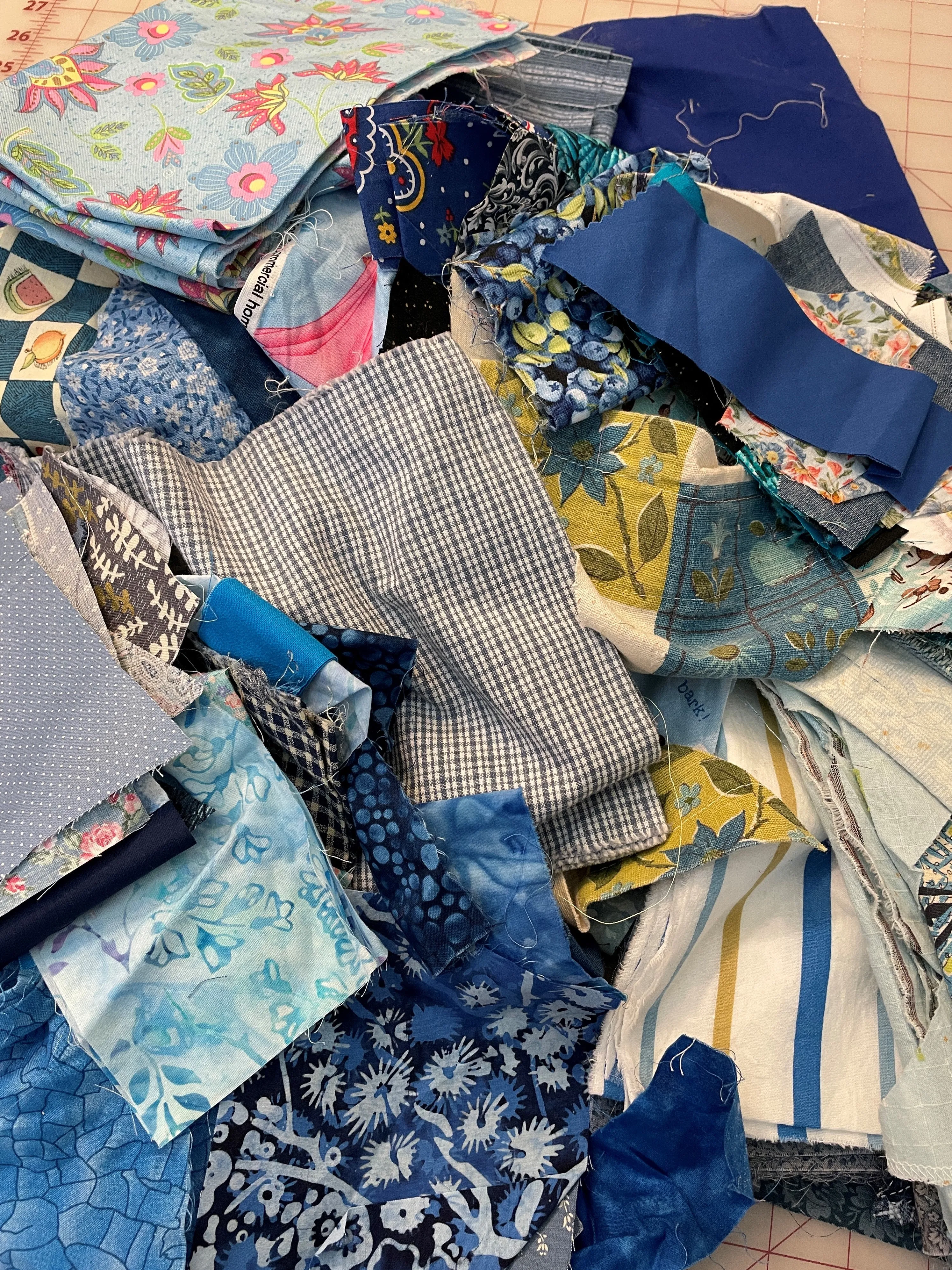 Quilting Cotton Mystery Scrap Remnant Bundle - Blues 1 POUND