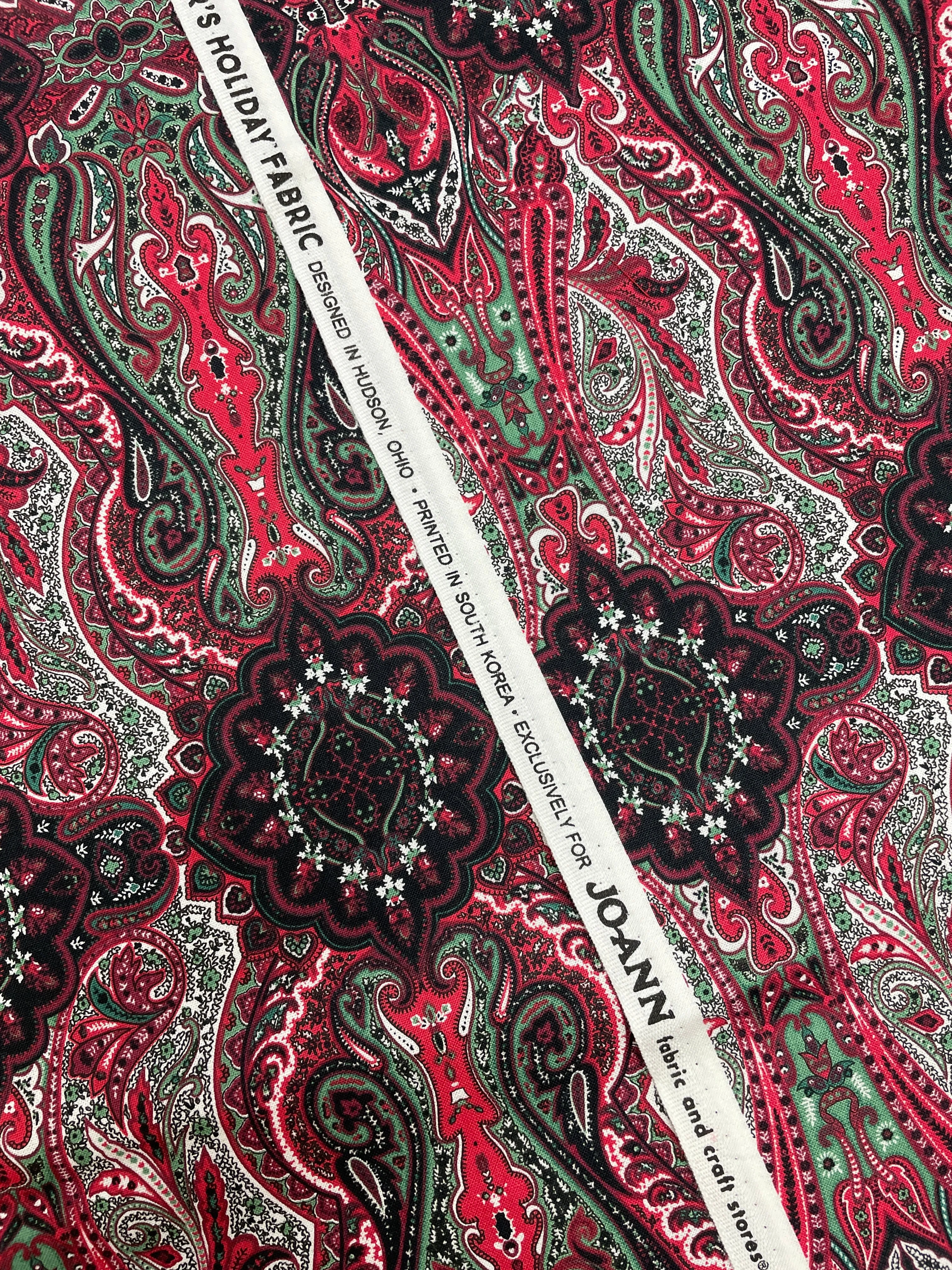 Quilting Cotton - Paisleys in Red, Green, Black and White