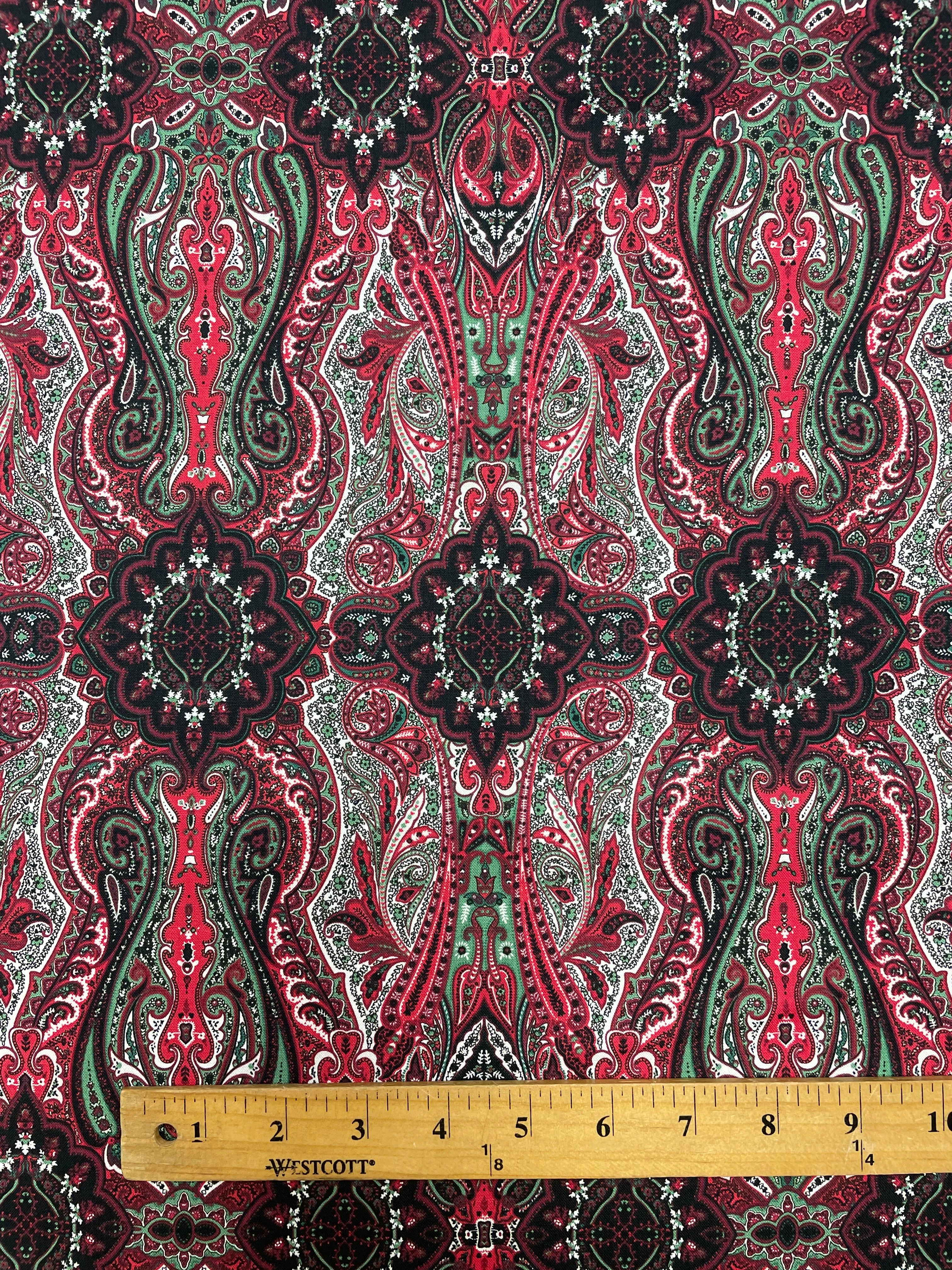 Quilting Cotton - Paisleys in Red, Green, Black and White
