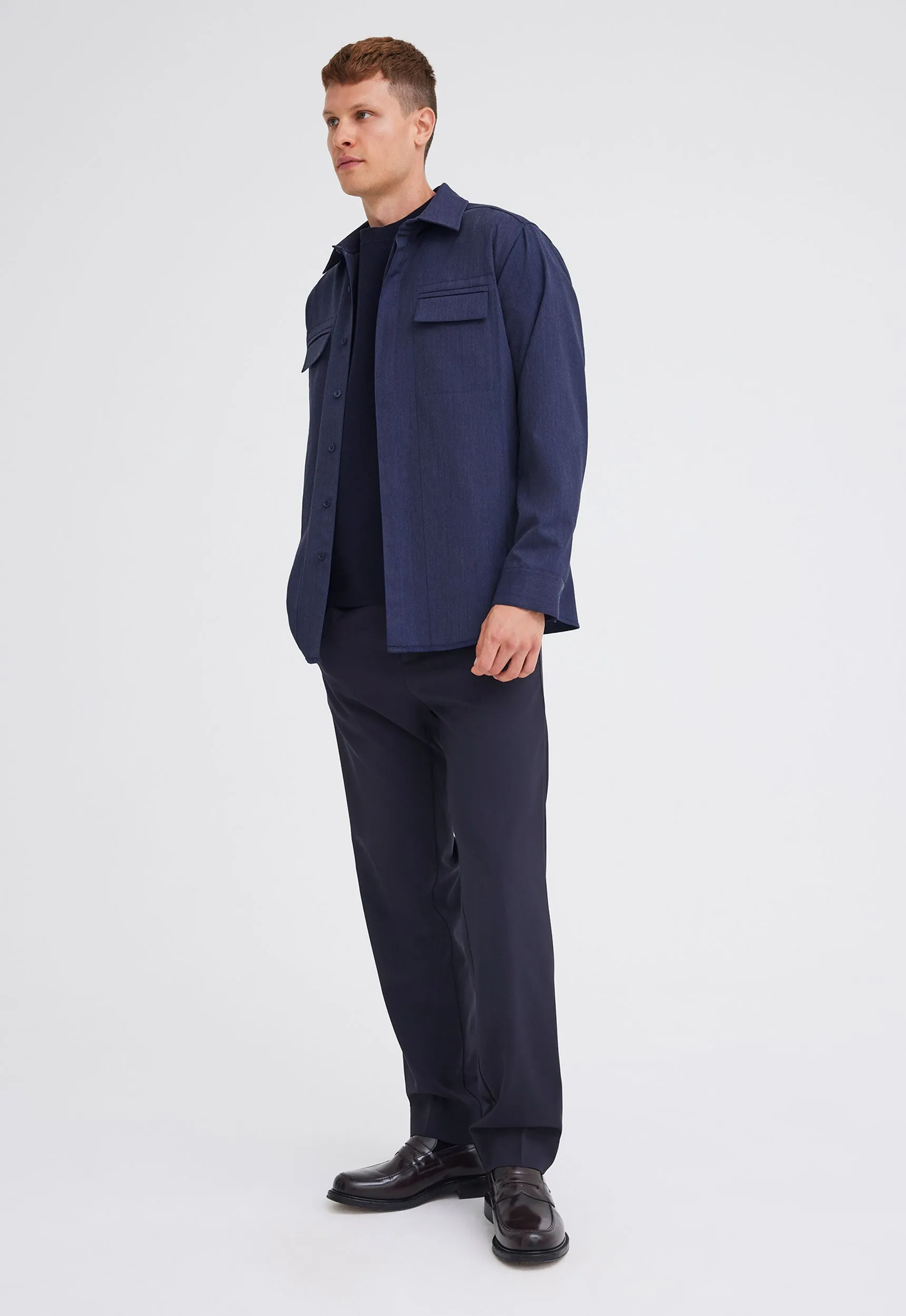 Rich Wool Overshirt - Navy