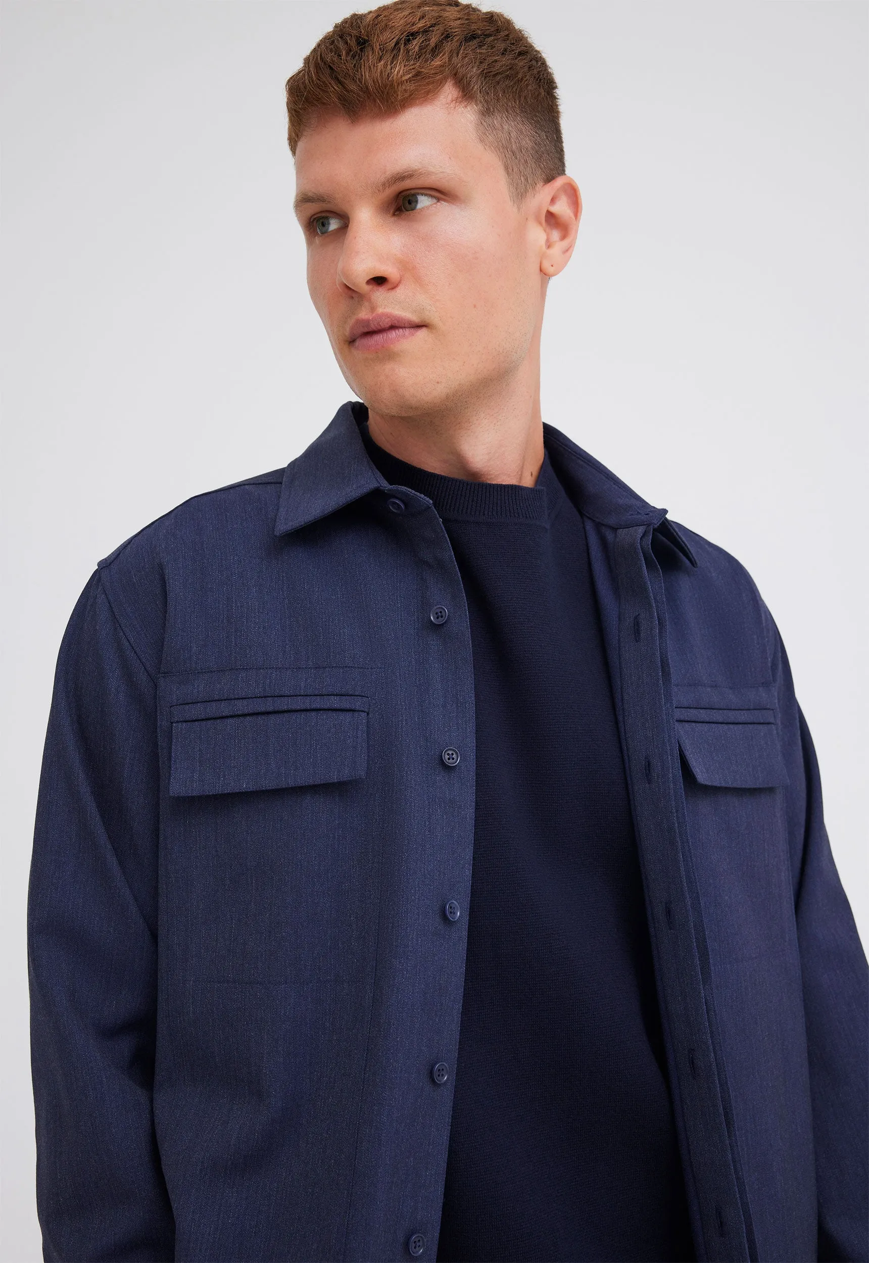 Rich Wool Overshirt - Navy