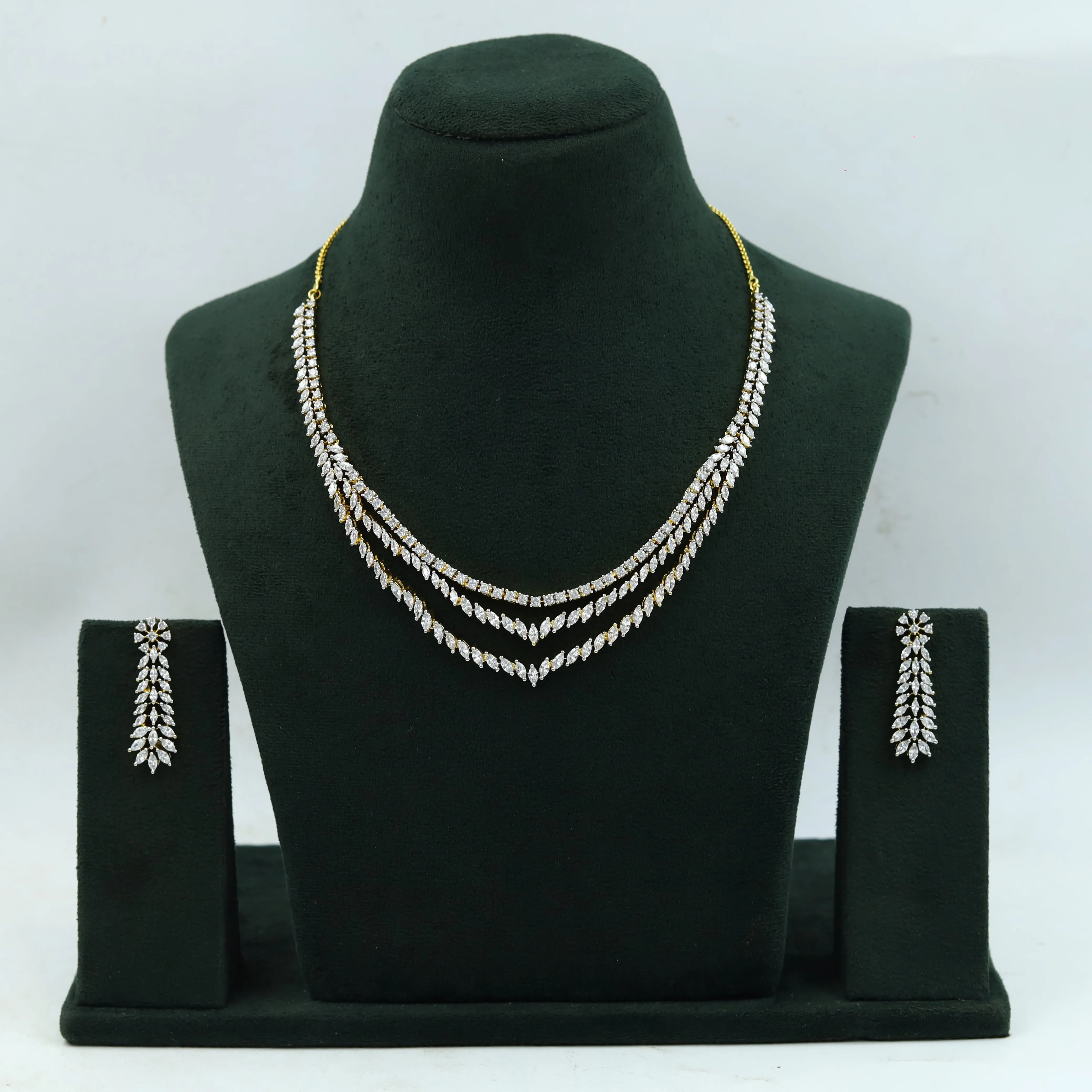 Round Neck Zircon/AD Layering Necklace Set 15192-68