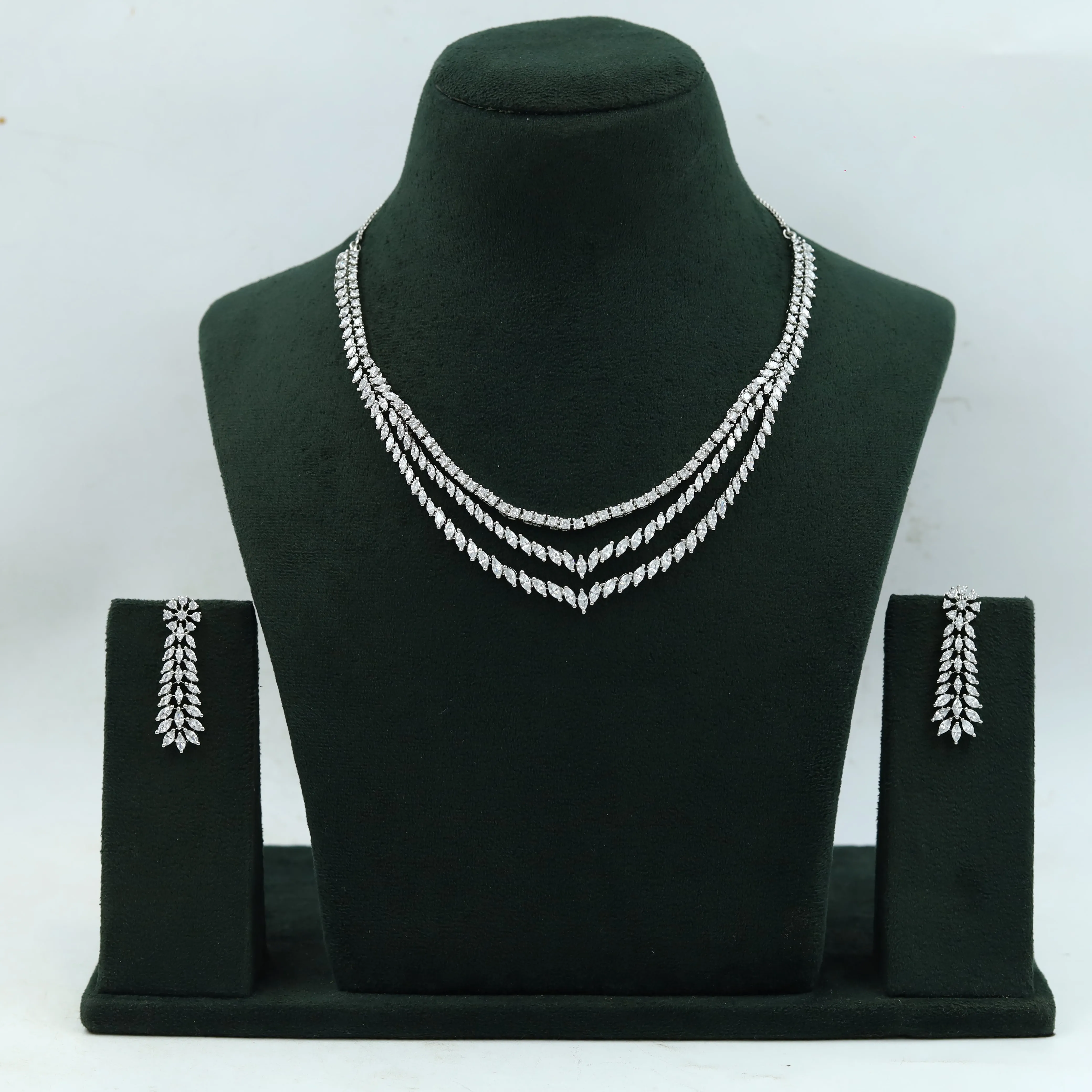 Round Neck Zircon/AD Layering Necklace Set 15192-68