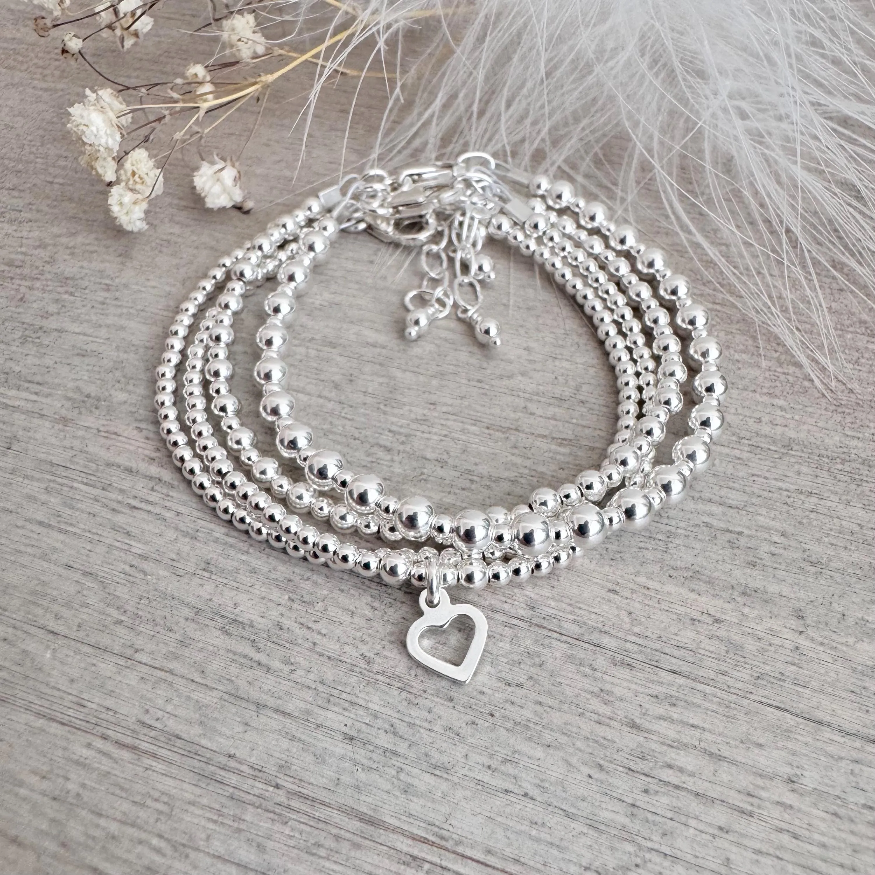 Set 4 Silver Stacking Bracelets, Sterling Silver Layering Bracelets