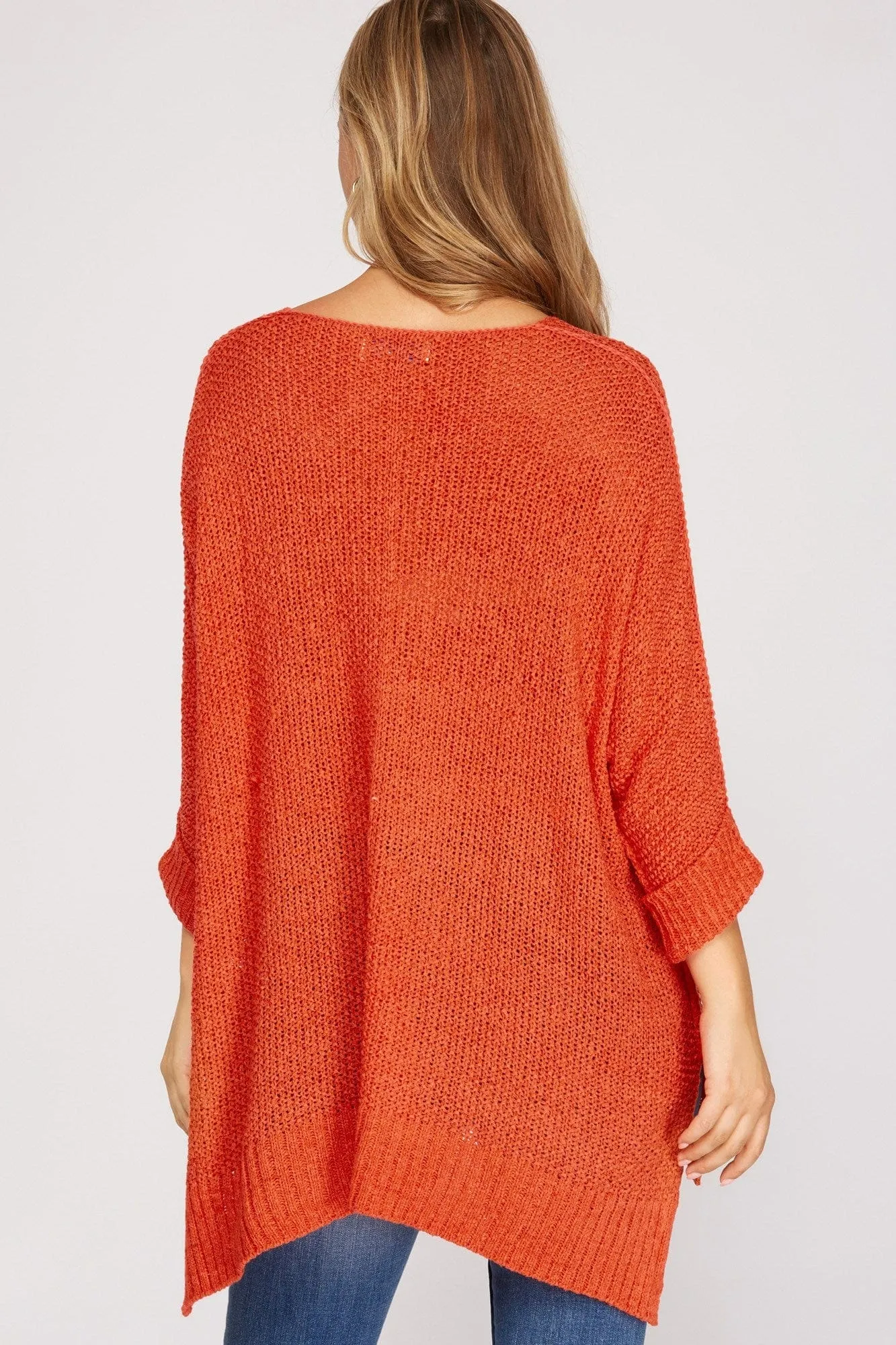 She   Sky Hi-Low Oversized Knit Sweater