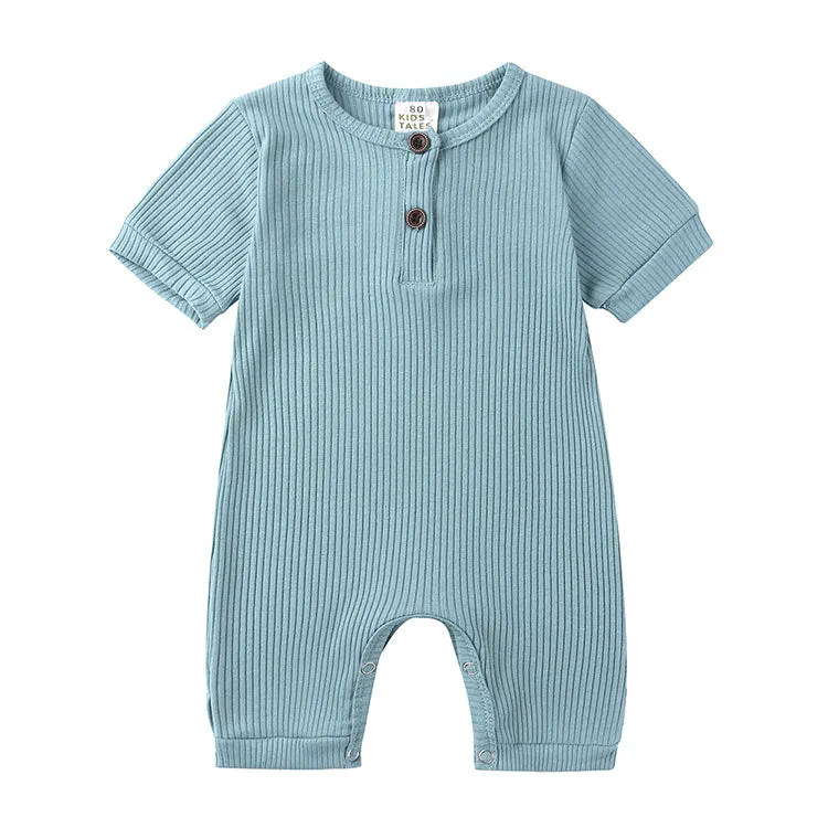 Solid Color Short Sleeves Button Down Rompers