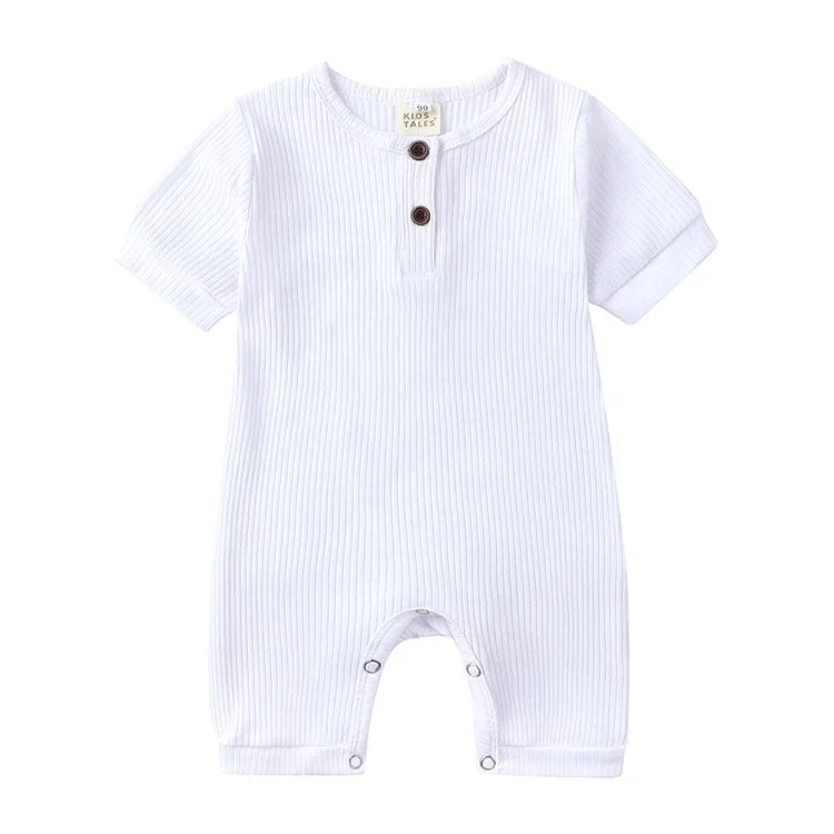 Solid Color Short Sleeves Button Down Rompers