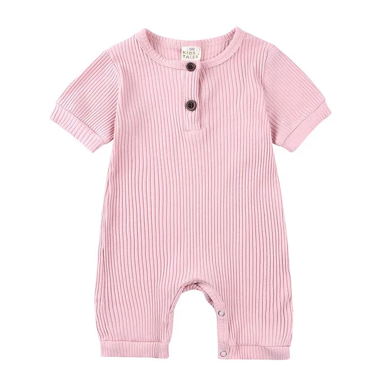 Solid Color Short Sleeves Button Down Rompers