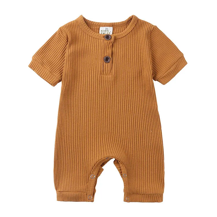 Solid Color Short Sleeves Button Down Rompers