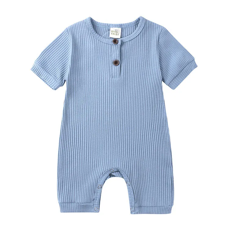 Solid Color Short Sleeves Button Down Rompers