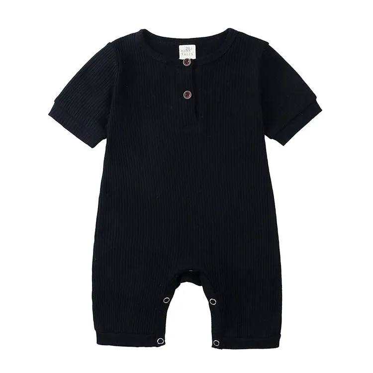 Solid Color Short Sleeves Button Down Rompers