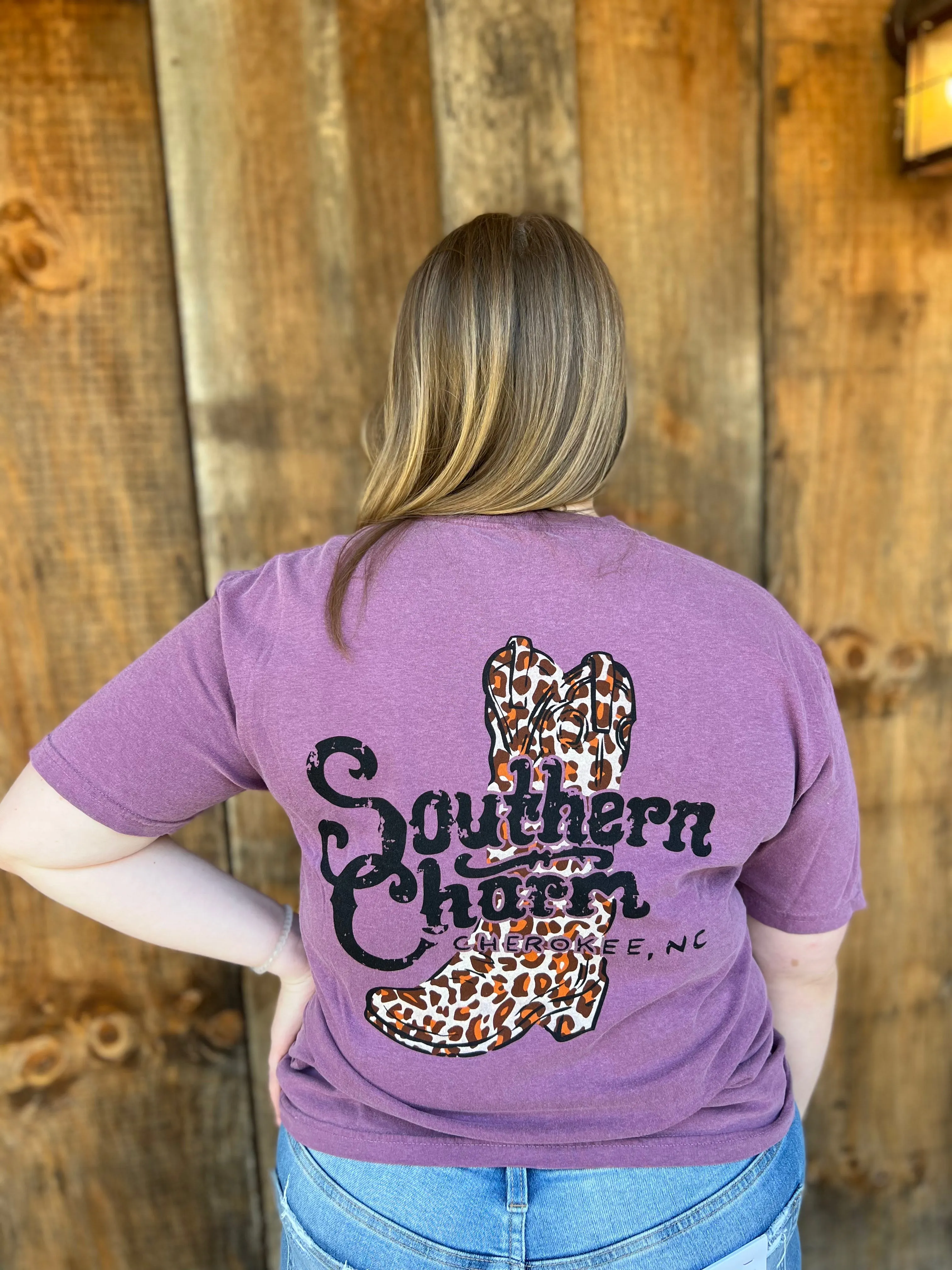Southern Charm "Cheetah Boot" Short Sleeve T-shirt - Berry
