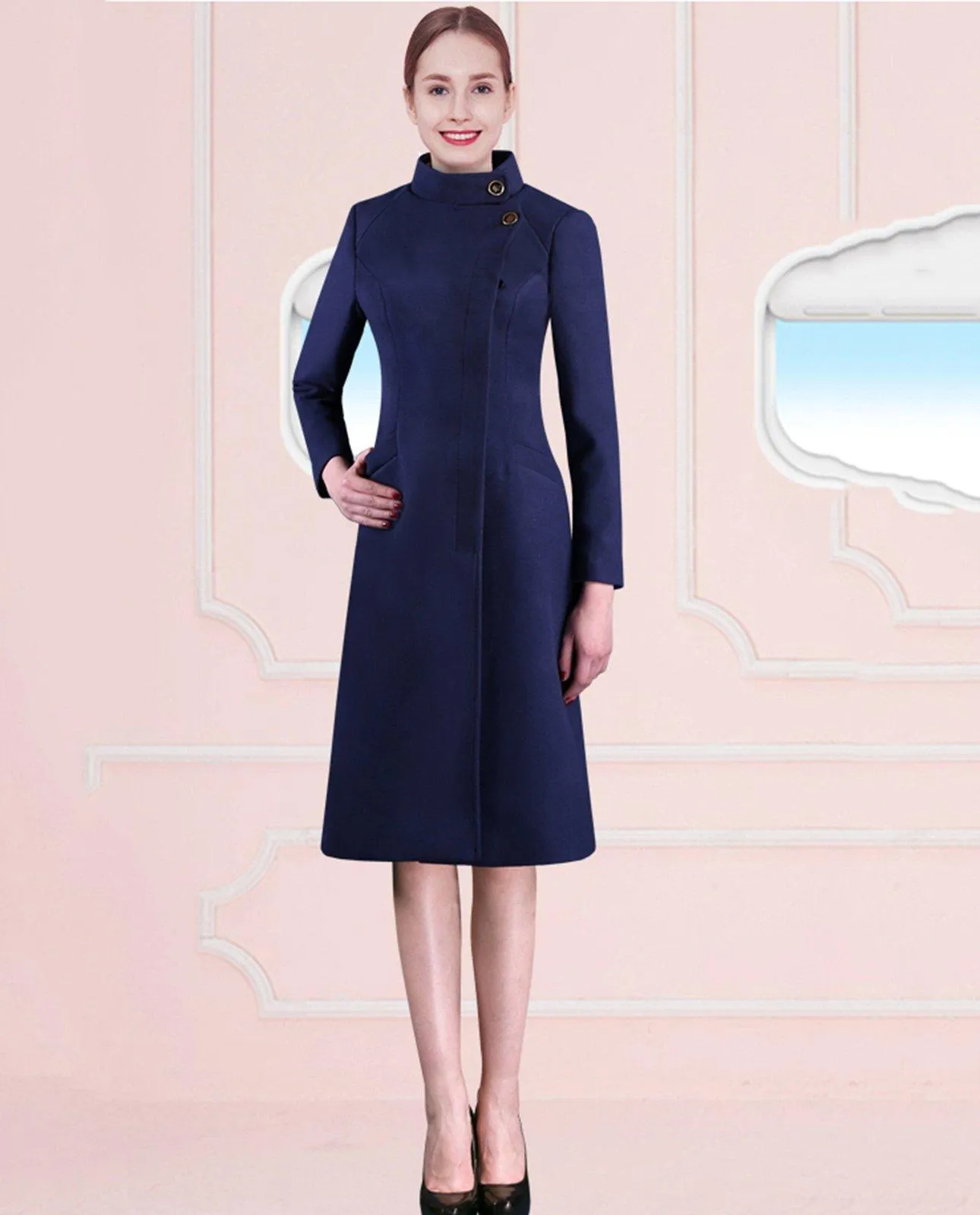 Stand Collar Wrap Slim Waist Longline Wool Blend Coat
