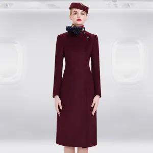 Stand Collar Wrap Slim Waist Longline Wool Blend Coat