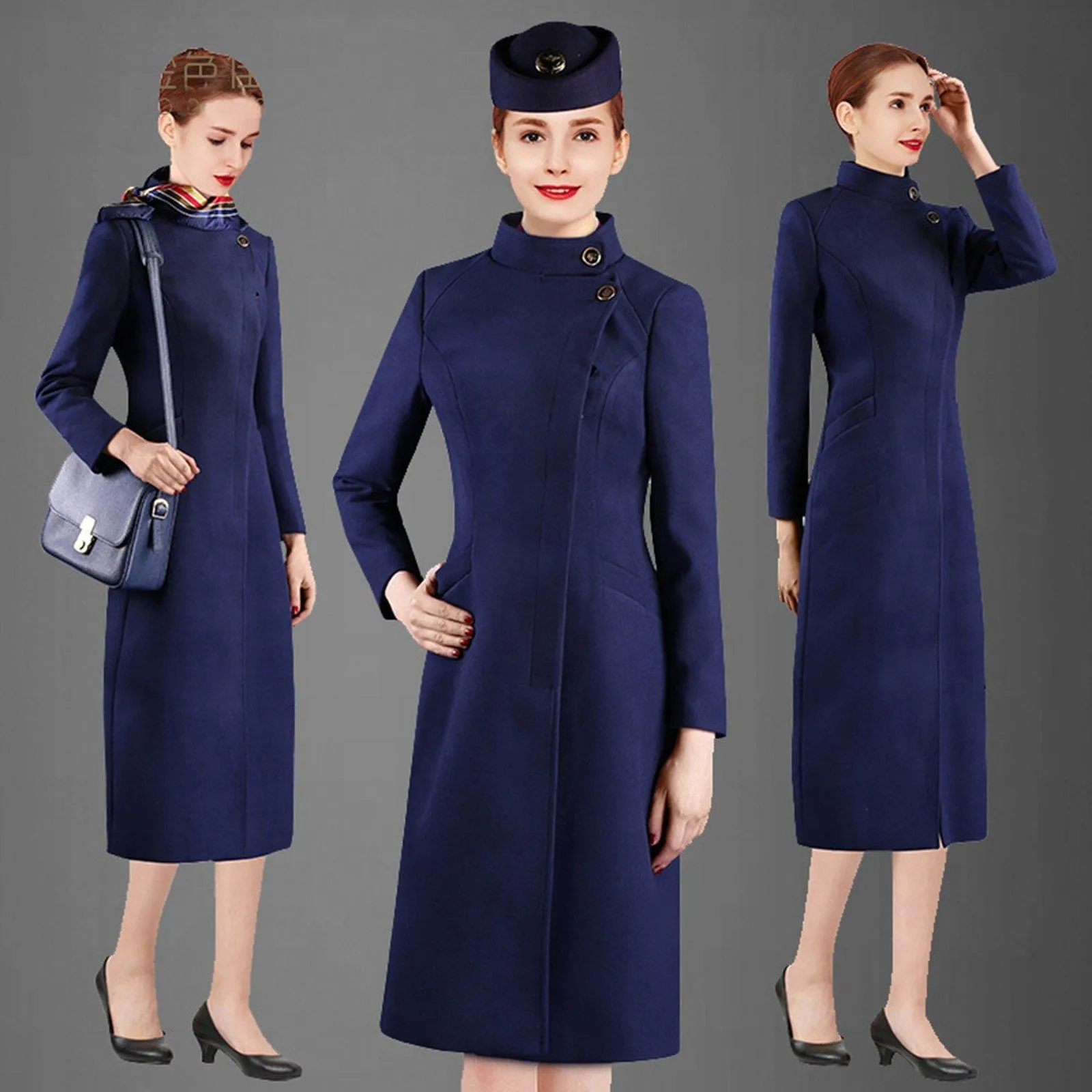Stand Collar Wrap Slim Waist Longline Wool Blend Coat