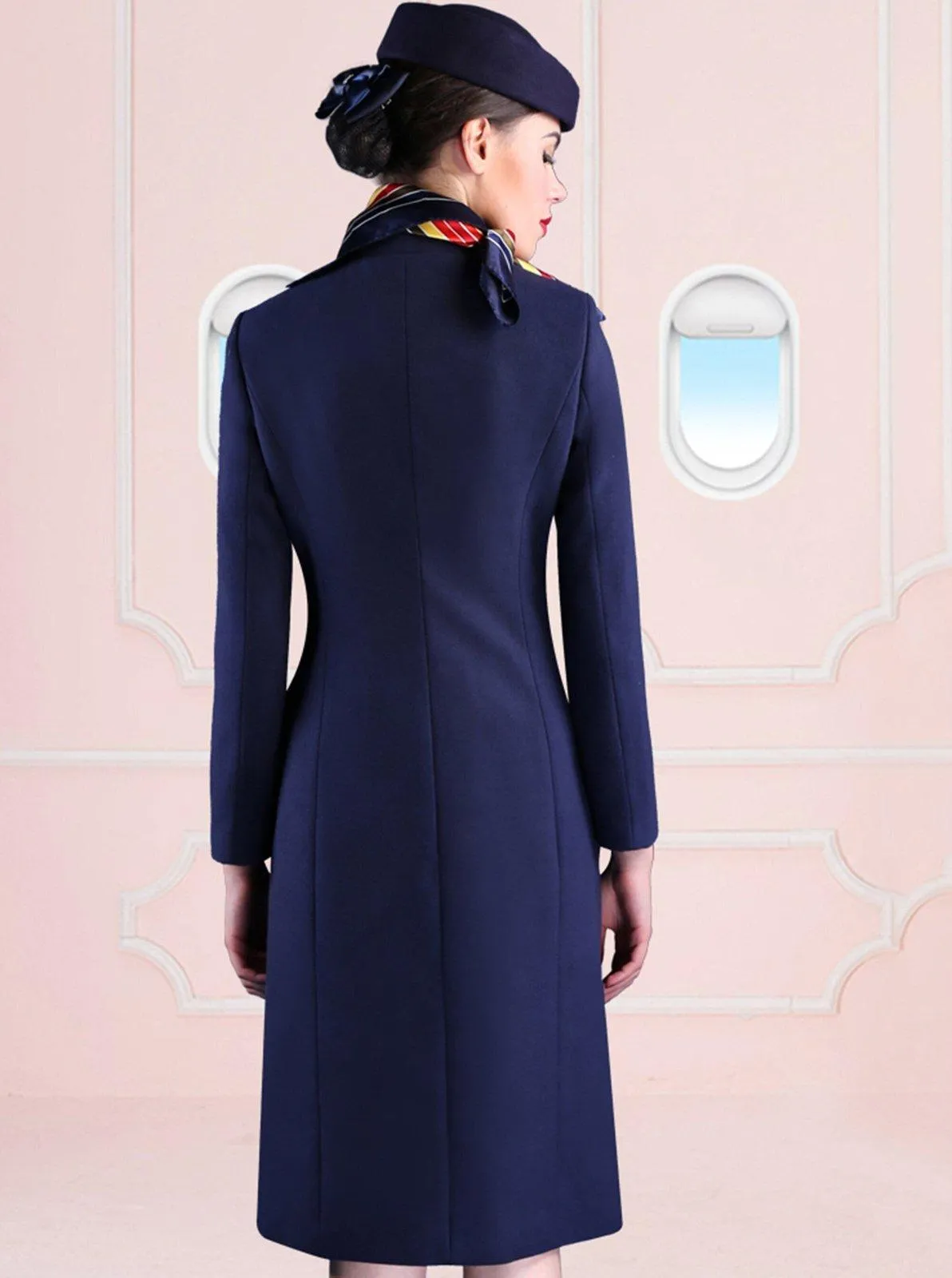 Stand Collar Wrap Slim Waist Longline Wool Blend Coat