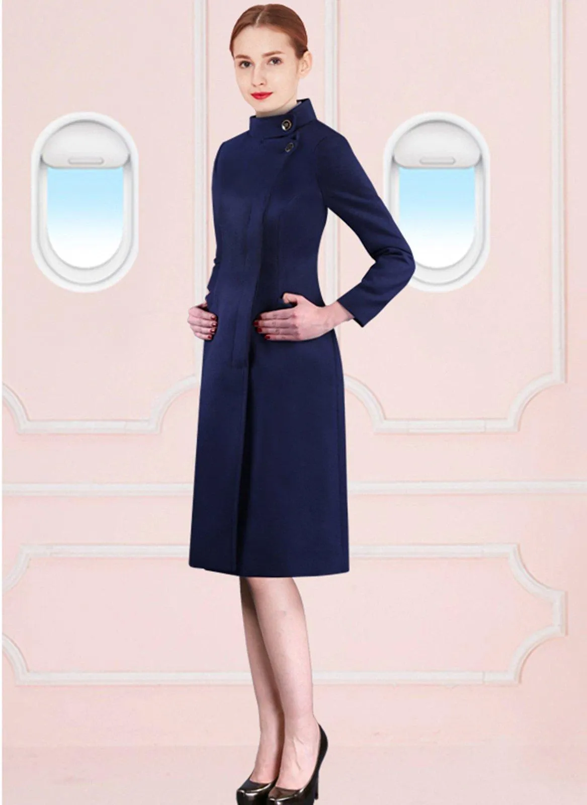 Stand Collar Wrap Slim Waist Longline Wool Blend Coat