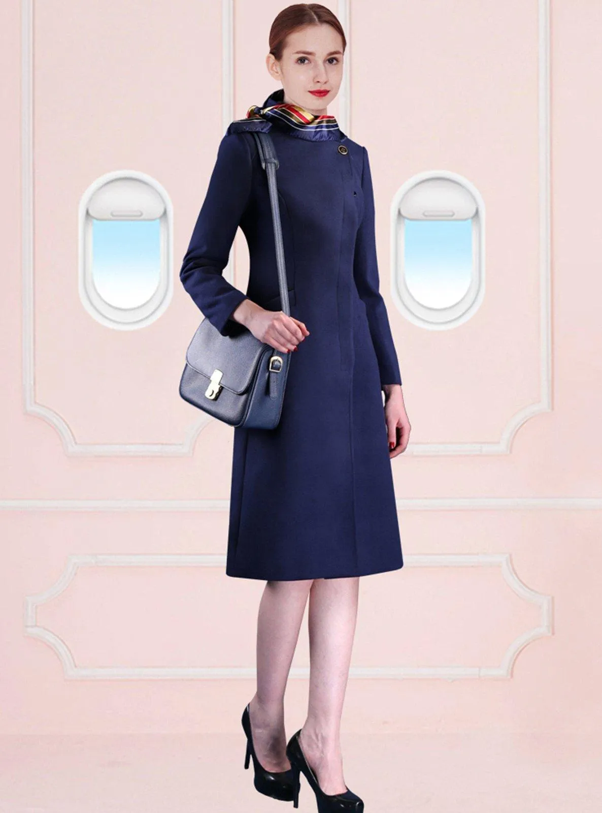 Stand Collar Wrap Slim Waist Longline Wool Blend Coat