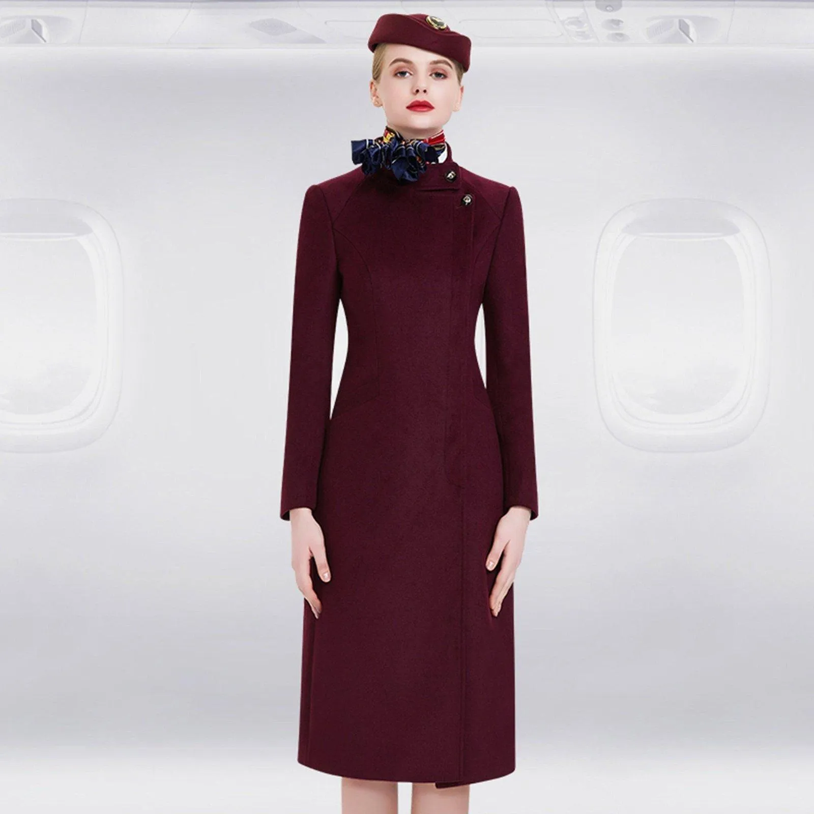 Stand Collar Wrap Slim Waist Longline Wool Blend Coat