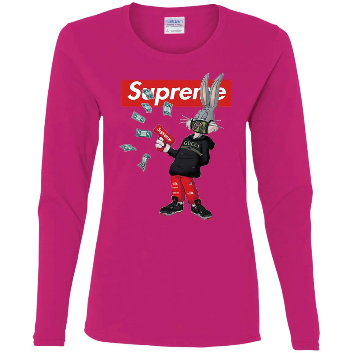 Supreme Rabbit Gucci Gang T-shirt Women Long Sleeve Shirt