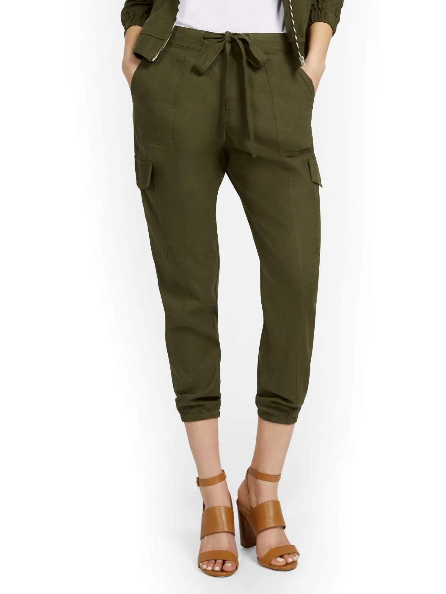 Tall Linen-Blend High-Waisted Cargo Jogger Pant